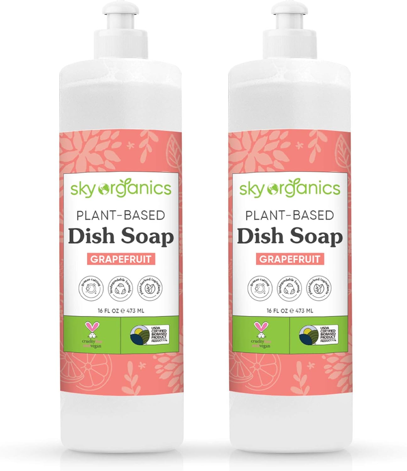 Sky Organics Grapefruit Dish Soap (16 fl oz x 2 Pack) Bio