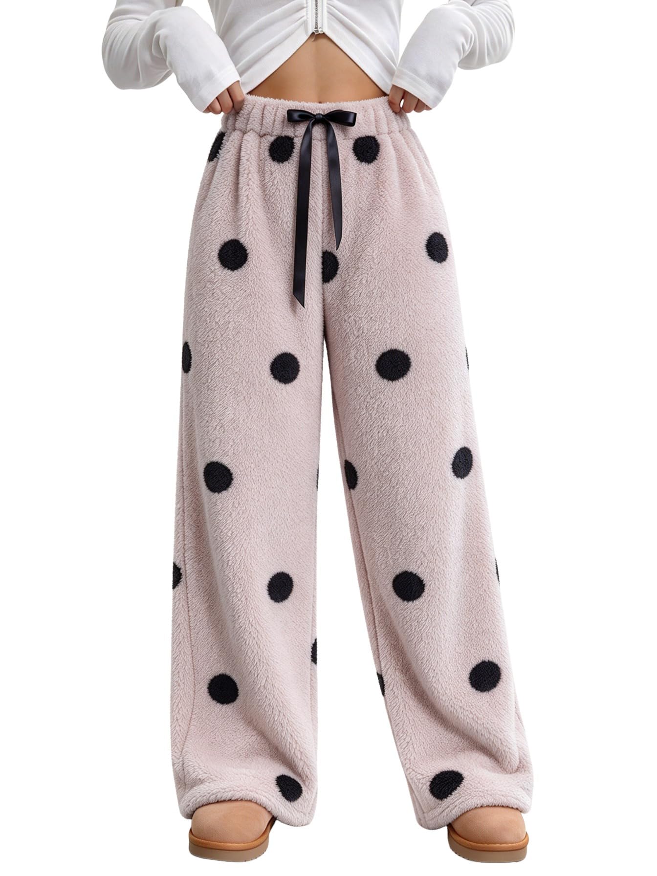 ZAFUL Women's Fuzzy Plush Pajama Pants Wide Leg Pj Bottoms Lounge Pants