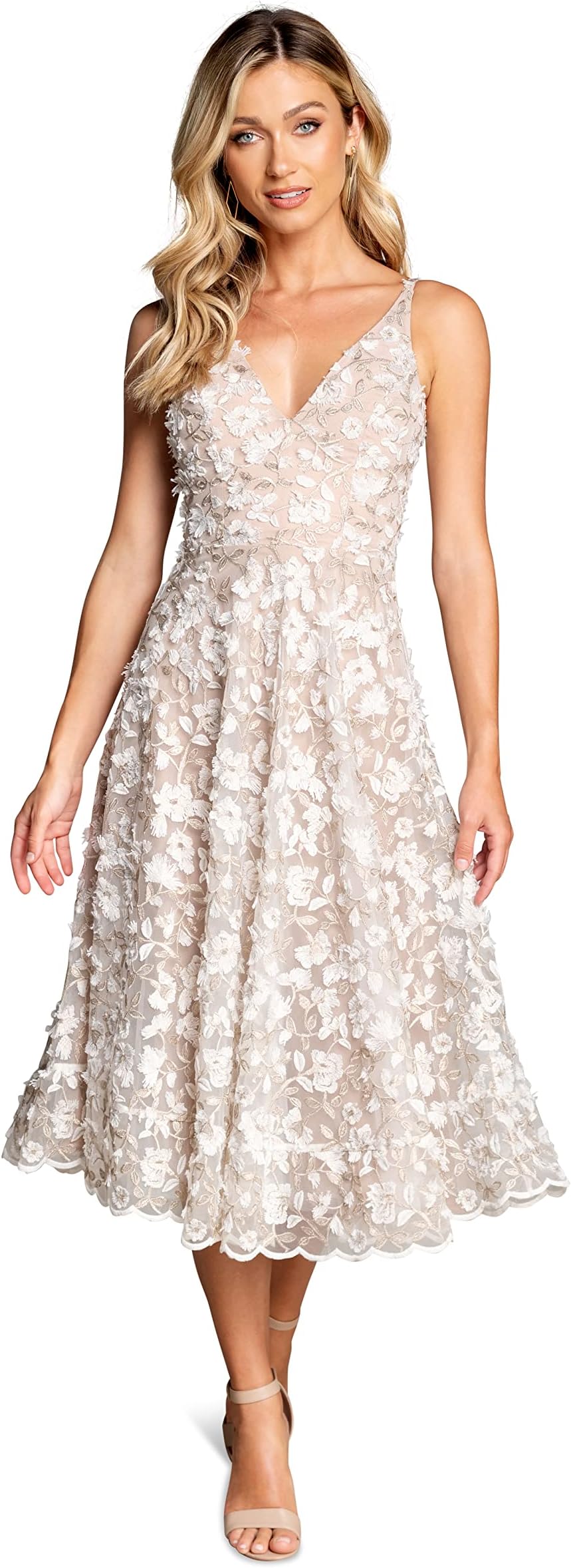 Women's Elisa Sleeveless Plunge Neckline Fit and Flare Midi Dress