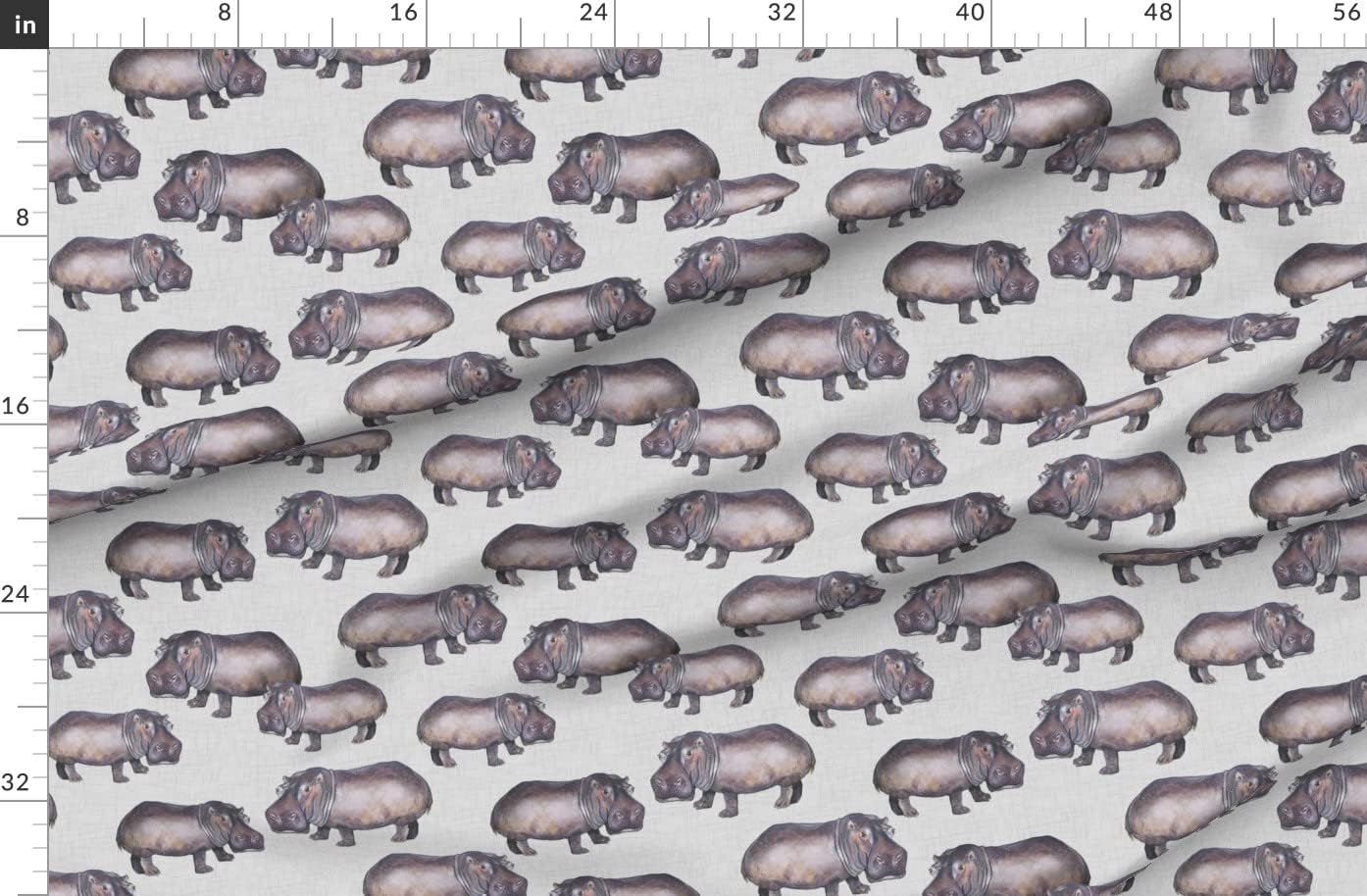 Spoonflower Fabric - Hippo Safari Hippopotamus Animal Printed on Organic Cotton Sateen Fabric by The Yard - Sewing Quilting Apparel Home Decor