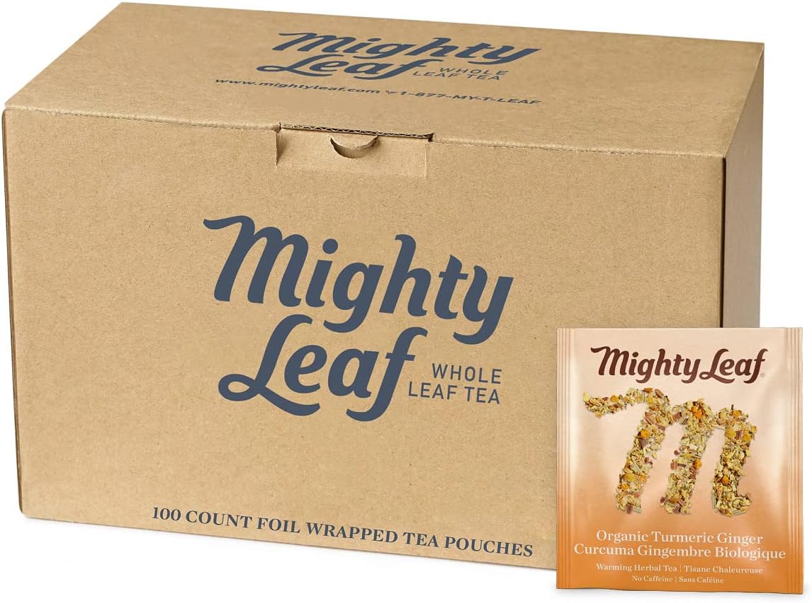 Mighty Leaf Tea Organic Turmeric Ginger (100 Count Foil Wrapped Tea Pouches) Whole Leaf Herbal Tea Caffeine Free