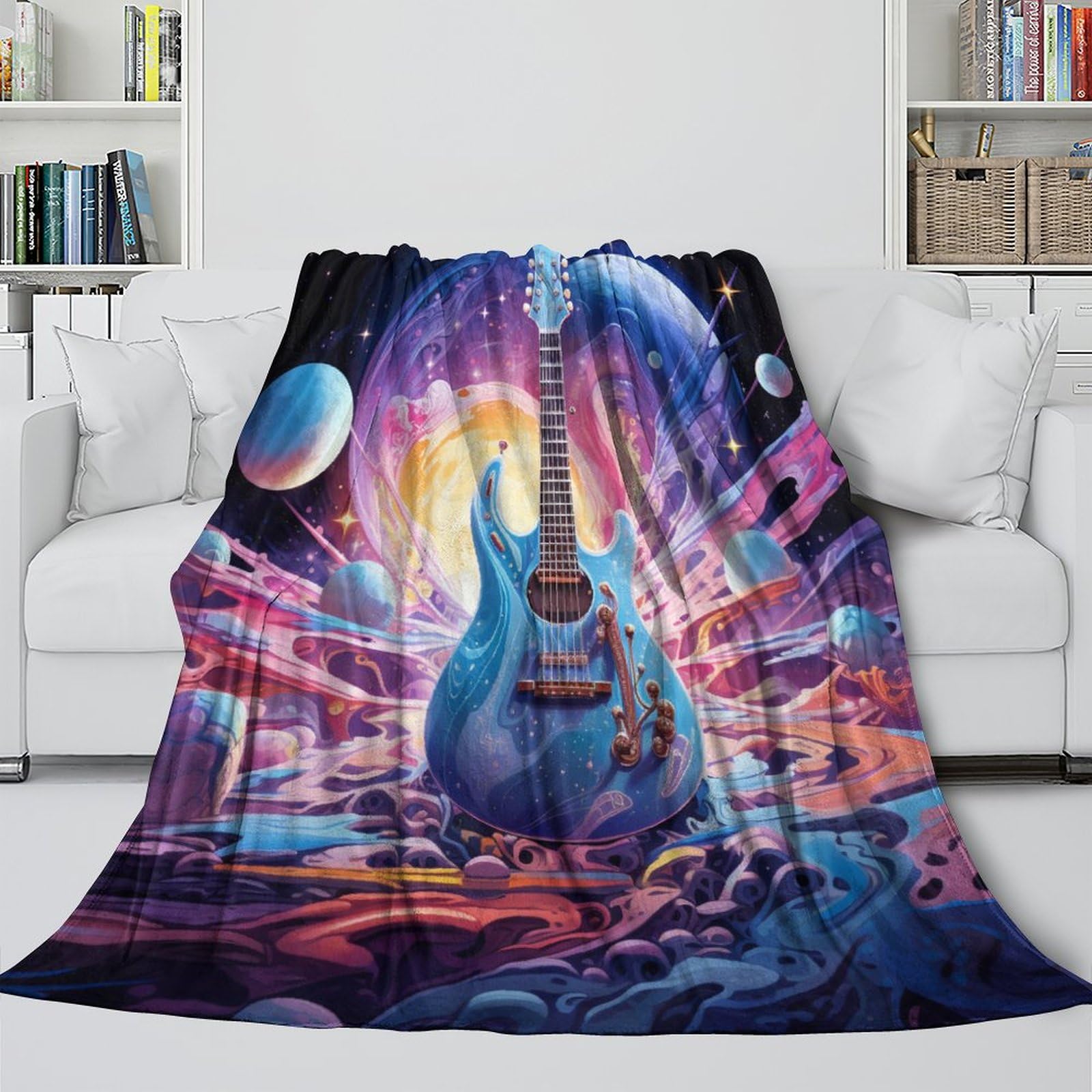 Koc 3D na gitarę, dla dzieci, dorosłych, miękki, flanelowy, do pokoju dziecięcego, łóżeczka, przytulny, ciepły, puszysty, narzuta, prezent z nadrukiem, dla noworodka i malucha, 200 x 230 cm