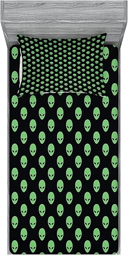 Miniatura 79 de Ambesonne Juego de sábanas bajeras y fundas de almohada, diseño retro de los videojuegos con botones de joystick vintage de los años 80 y 90, diseño