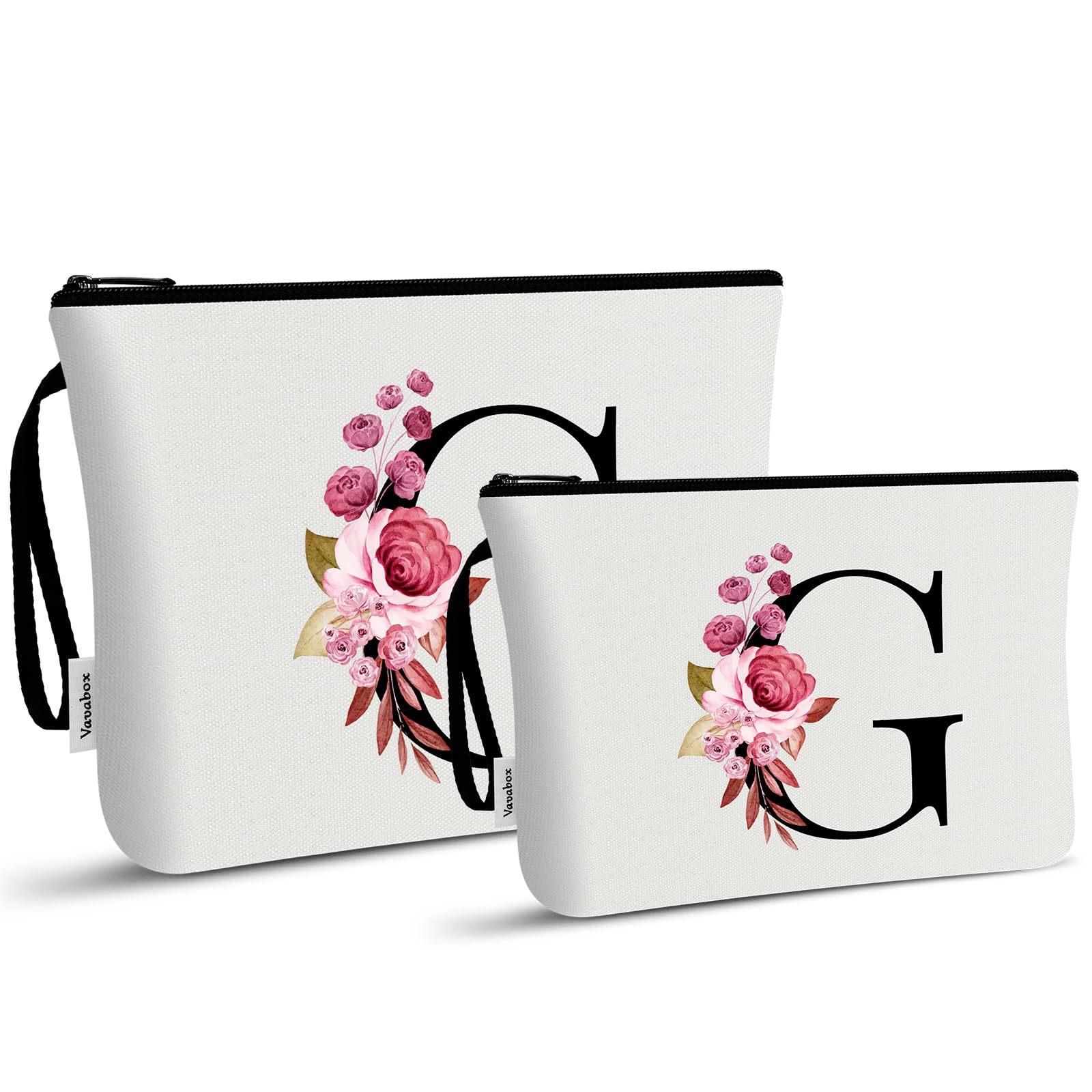 Vavabox A-Z Personalized Makeup Bag, Birthday Gifts for Women Mom, Gifts for Best Friend, Bride Bridesmaid Cosmetic bag (G, 03-White Set)