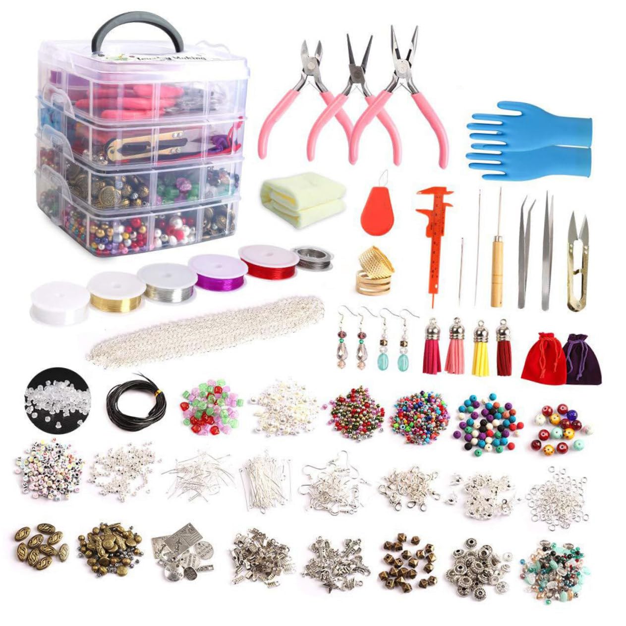 Cuentas Acrílicas para Pulseras y Collar, 1960 Piezas Surtidas | Material de Bricolaje para Joyería, Accesorio Artesanal para Pulseras y Collares, Cuentas Sueltas Color Aleatorio