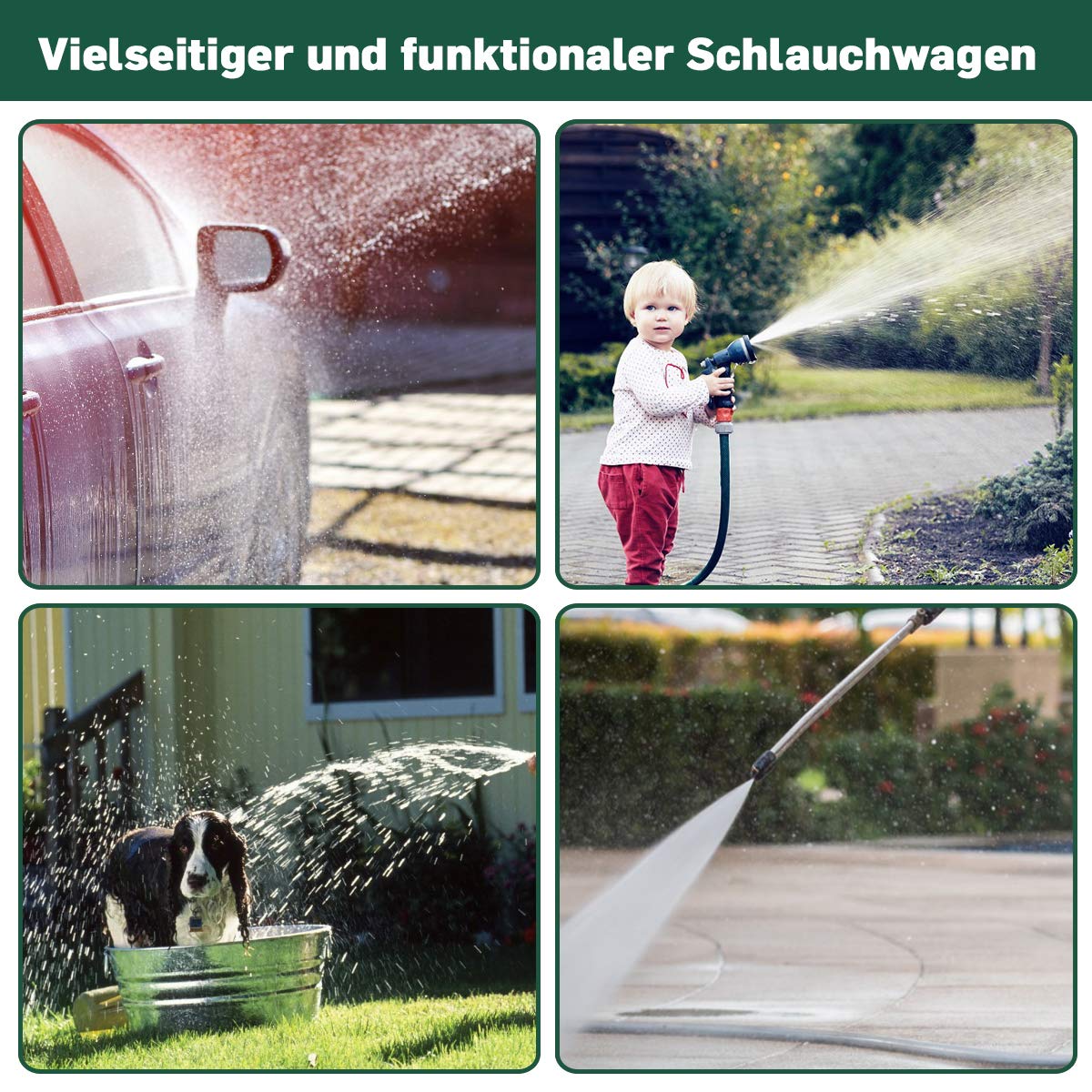 COSTWAY 80M Schlauchwagen Gartenschlauchwagen, für 5/8" Schlauch, Schlauchaufroller mit Korb, Schlauchhalter Metall, Schlauchtrommel mit 189cm Anschlusschlauch