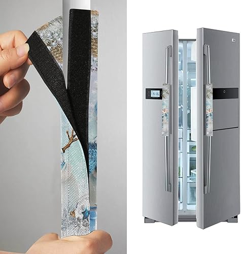 Miniatura 4 de Emelivor Juego de 2 fundas navideñas para manija de puerta de refrigerador, diseño de Papá Noel, muñeco de nieve, para electrodomésticos de cocina,