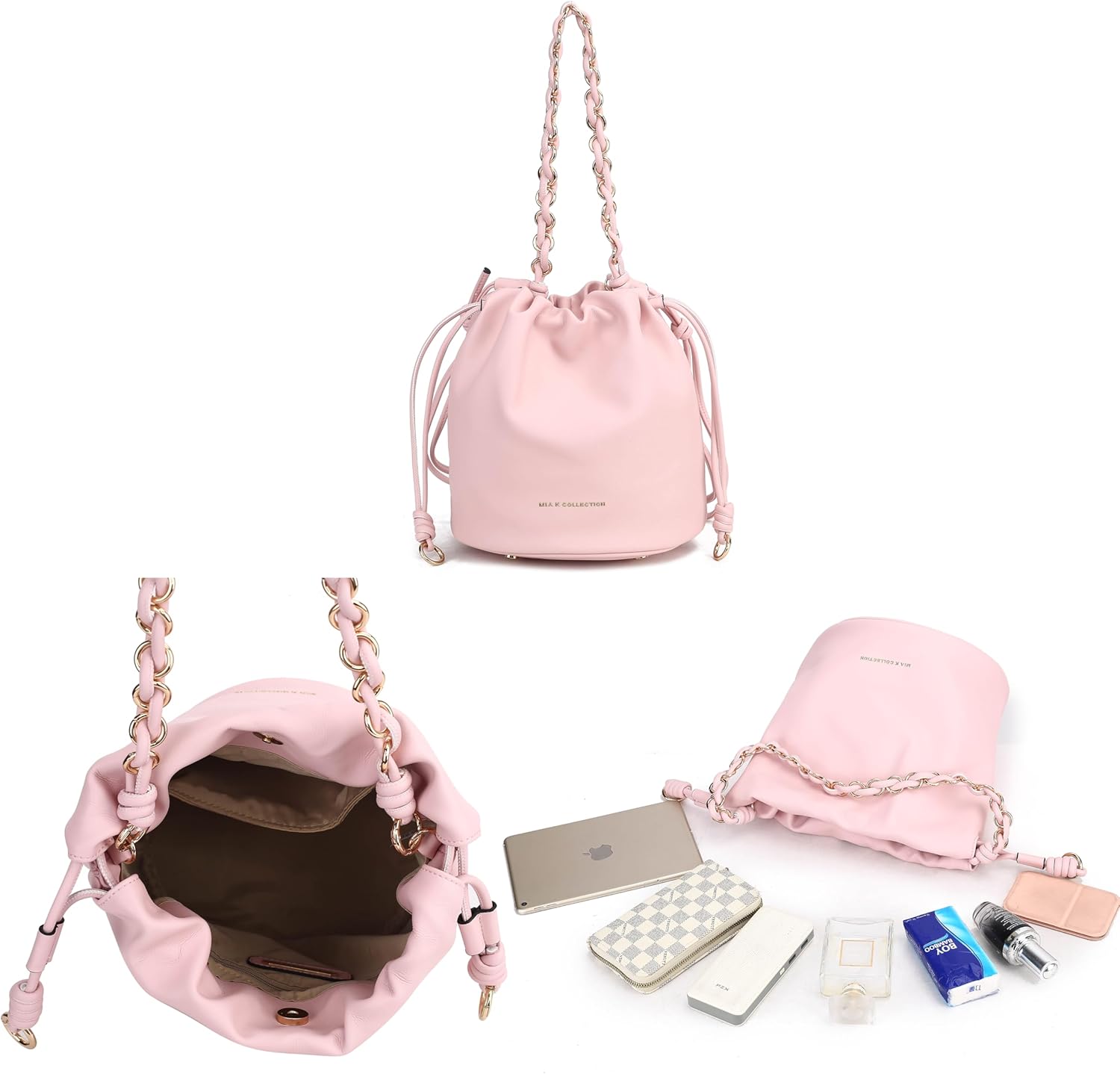 MKF Collection Crossbody Bucket Bag for Women, Vegan Leather Drawstring Hobo Shoulder Bags Handbag Purse by Mia K