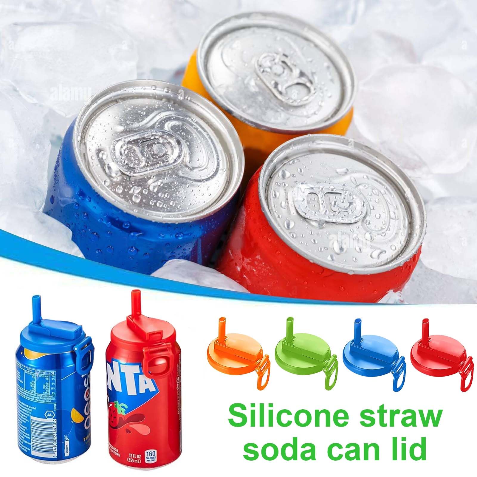 Tadpolez Lot De 4 Couvercles De Canettes Avec Paille – Bouchons Silicone Étanchés Pour Cola, Limonade – Anti-Déversement & Anti-Insectes