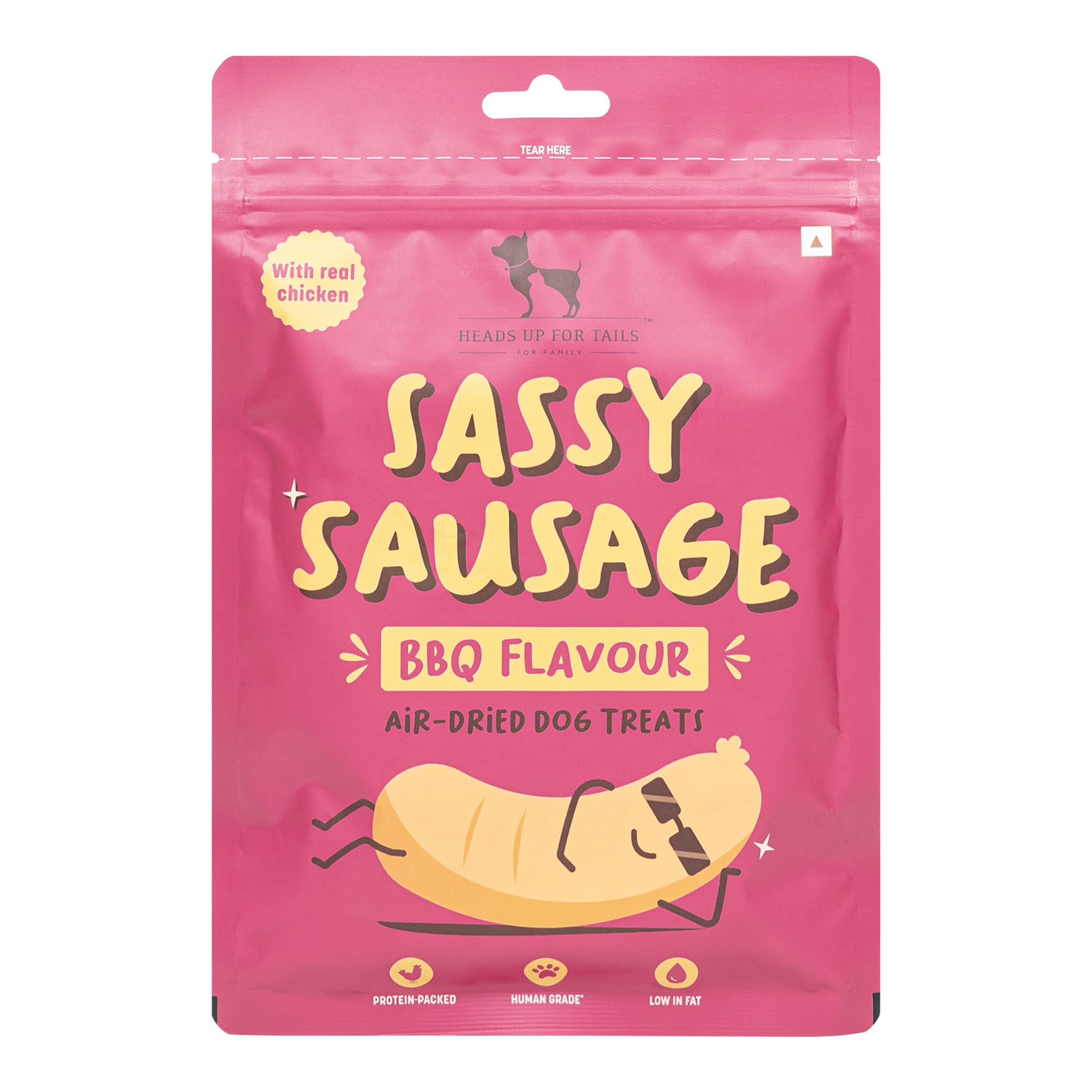 HUFT Sassy Sausage Dog Treats with Real Chicken Air-Dried (BBQ) - 100g | Healthy Snacks for Puppies & Adult Dogs | Training Treats for Small Dogs & Puppies | Pet Treats | Pack of 3