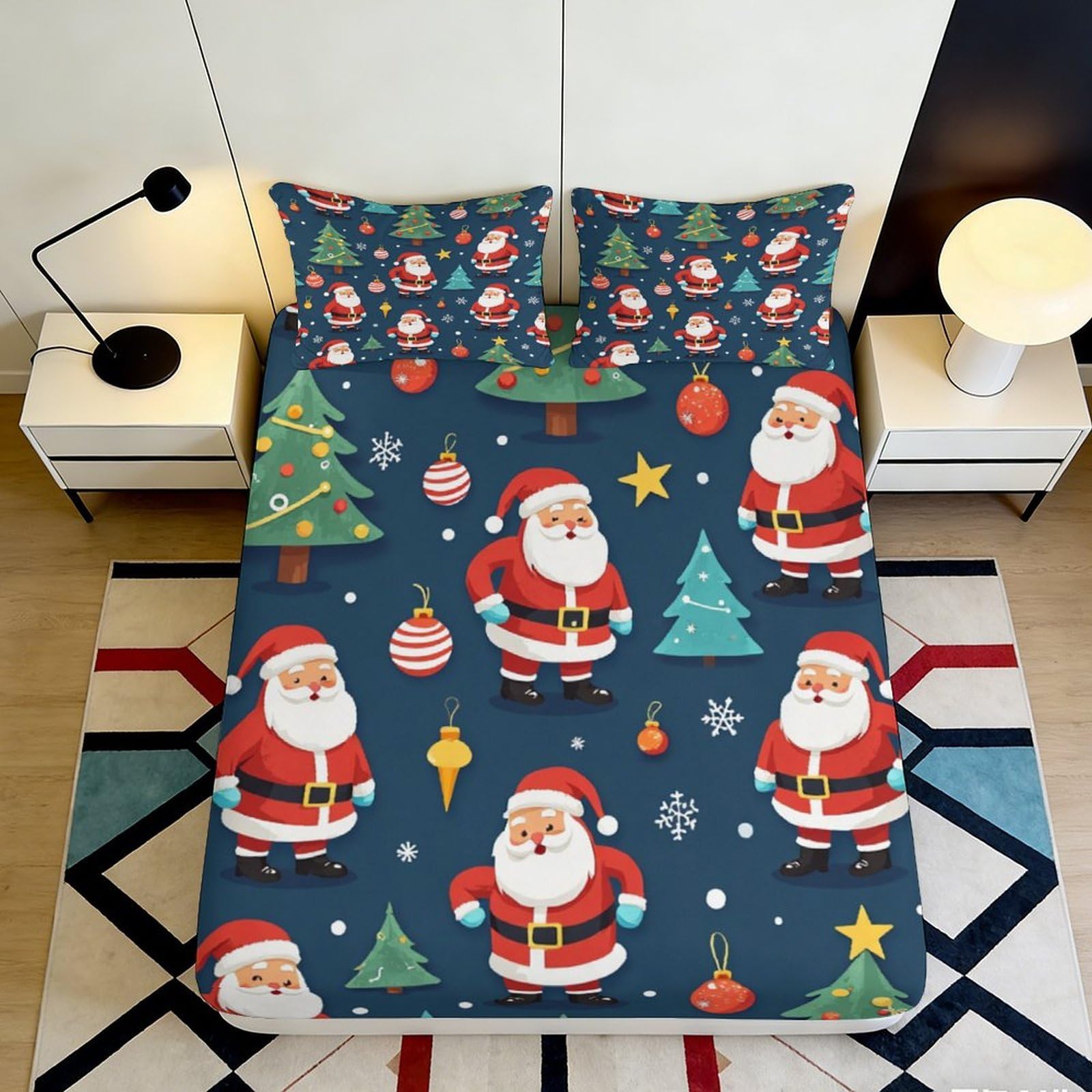 Kzqnxhjprl Style-2 3D Printed Christmas Santa Fitted Sheet Microfiber Soft Breathable Holiday Tree Bed Cover For Bedroom Dorm Decor 90X200x25cm