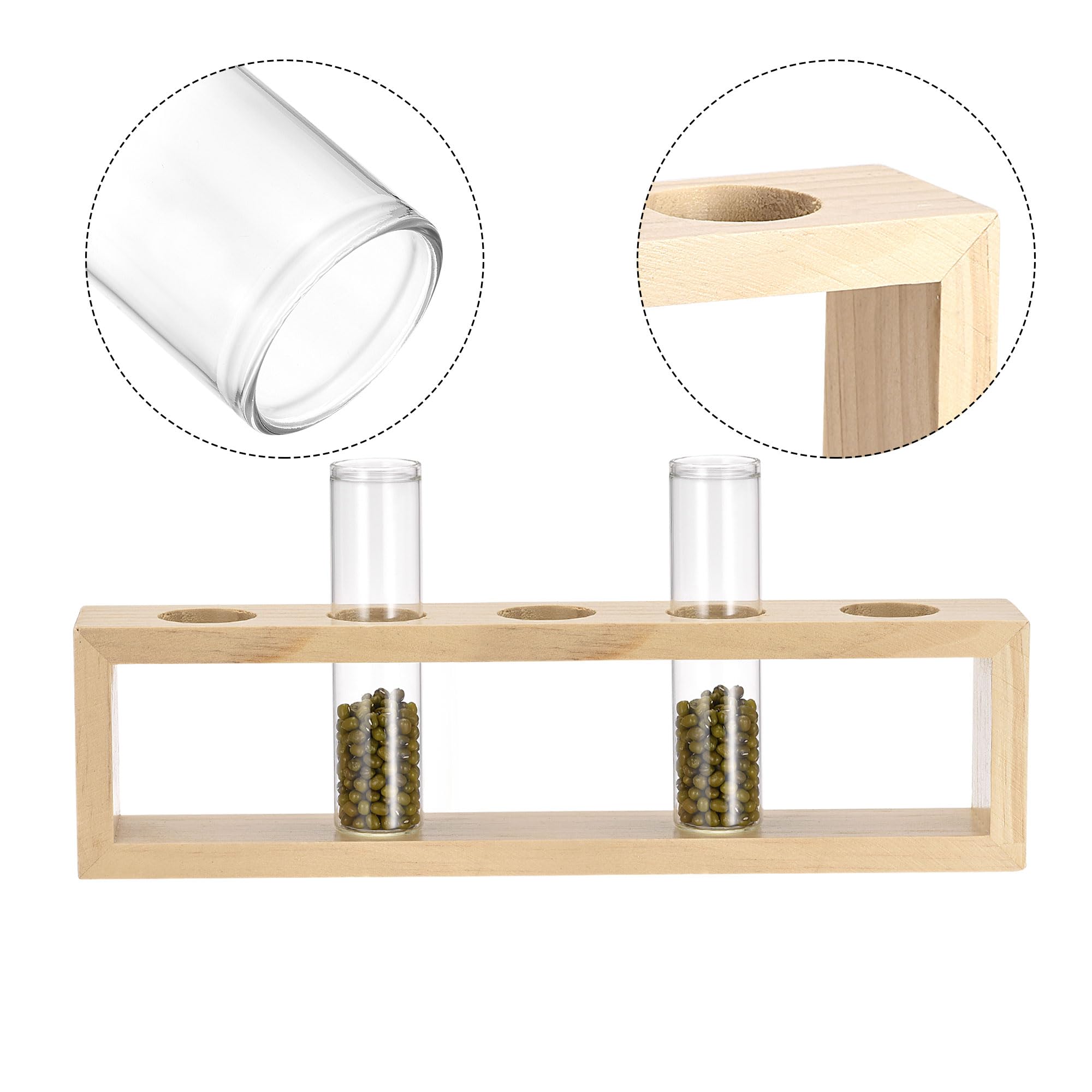 sourcing map 5uds Vidrio Prueba Tubos con 5 Huecos Madera Tubo Estante, Plana Base, 30x119mm, Almacenamiento Contenedor para Experimentos Científicos Muestra Pantalla Decoraciones