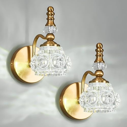 Conjunto de dos apliques de pared modernos lámpara de interior dorada luz de vidrio vintage para baño lámpara de tocador de pared iluminación de