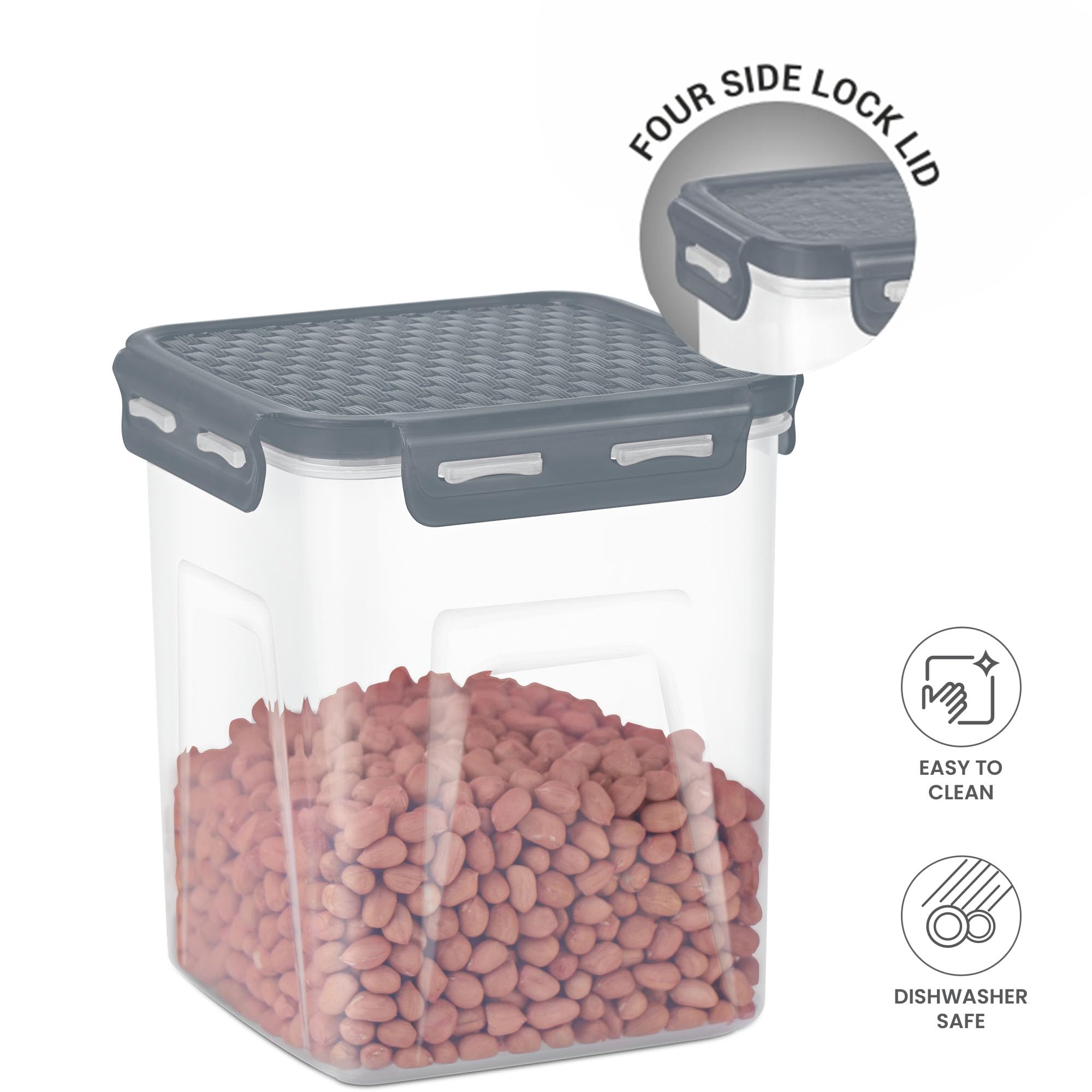 MILTON Lock It Modular Kitchen Container Setof 4, 2490 ml each I Airtight Lid | BPA-Free Food Grade | Four Side Lock Lid I Transparent, Stackable I Dishwasher Safe I Ideal for Atta, Rice, Flour — Amazon image 4