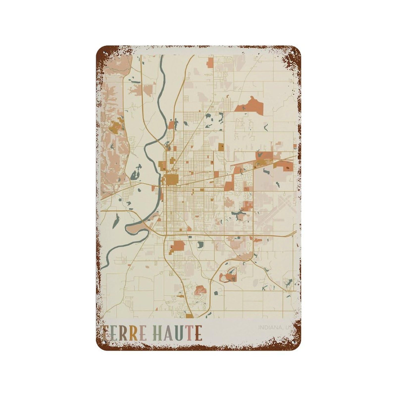 xiaoxiaoshen Terre Haute Map Indiana Travel Gift Boho Wall Decor Art Metal Tin Poster Modern Home Decor Art Home Bar Shop Decorations Vintage Sign 30x20cm
