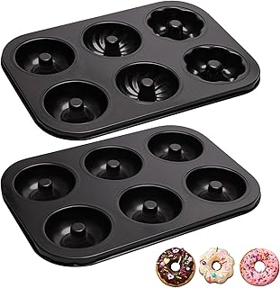 2 Pack Donut Pans, Carbon Steel Donut Pan for Baking with 6 Holes Non-Stick Stackable 10.35" x 7.28" Doughnut Pans Oven Safe Donut Molds for Bagels, Mini Cakes and Muffins