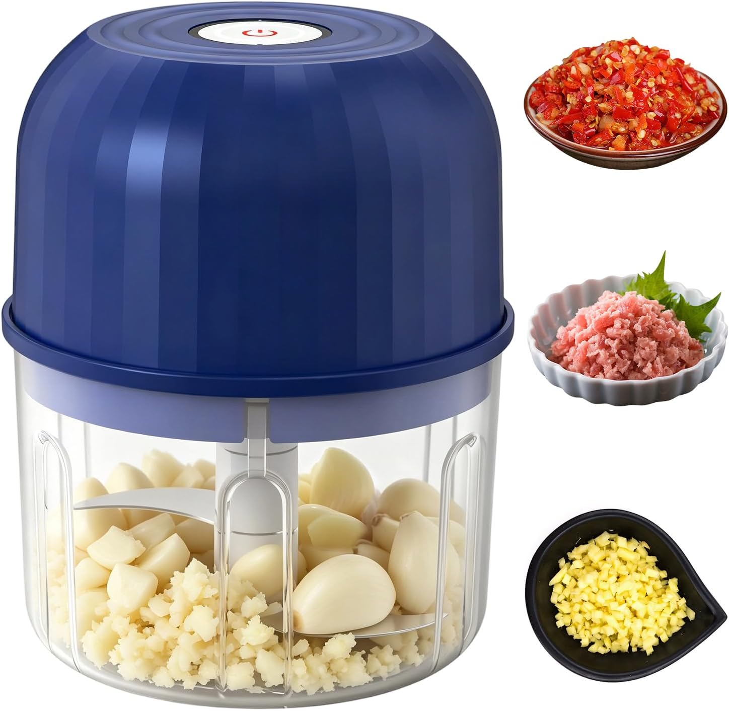 Electric Garlic Chopper,Mini Electric Food Chopper,Electric Mini Garlic Chopper Set,Small Garlic Chopper Mincer,Electric Food Chopper Tool,USB Rechargeable,Wireless Veggie Grinder (Blue)