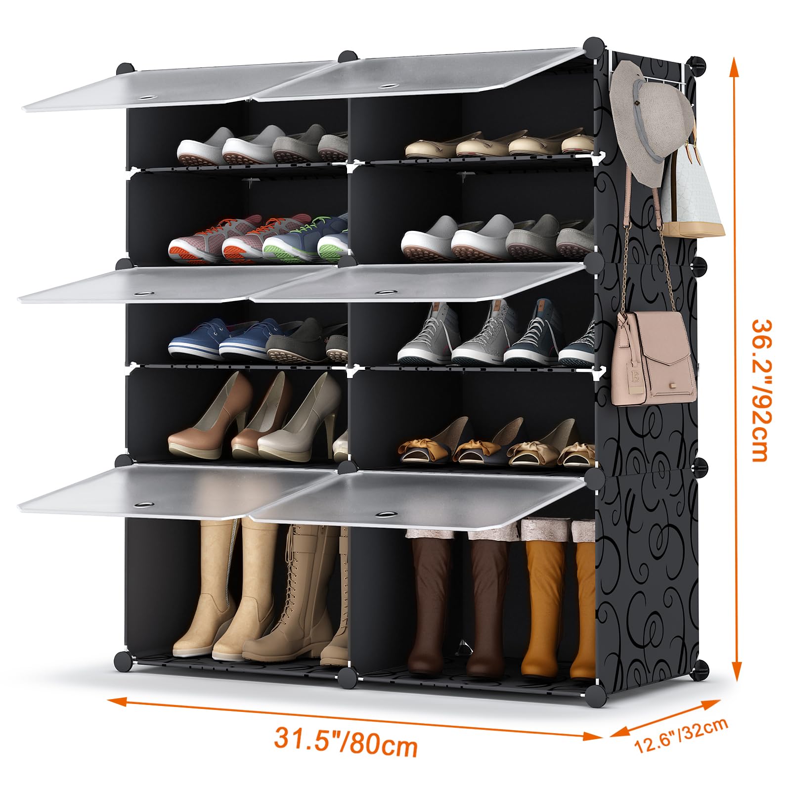 HOMIDEC Scarpiera, 5 livelli Scarpiera Ingresso 20 Paia Portascarpe, Scarpiera Salvaspazio Slim per Soggiorno, Camera da Letto, Nero