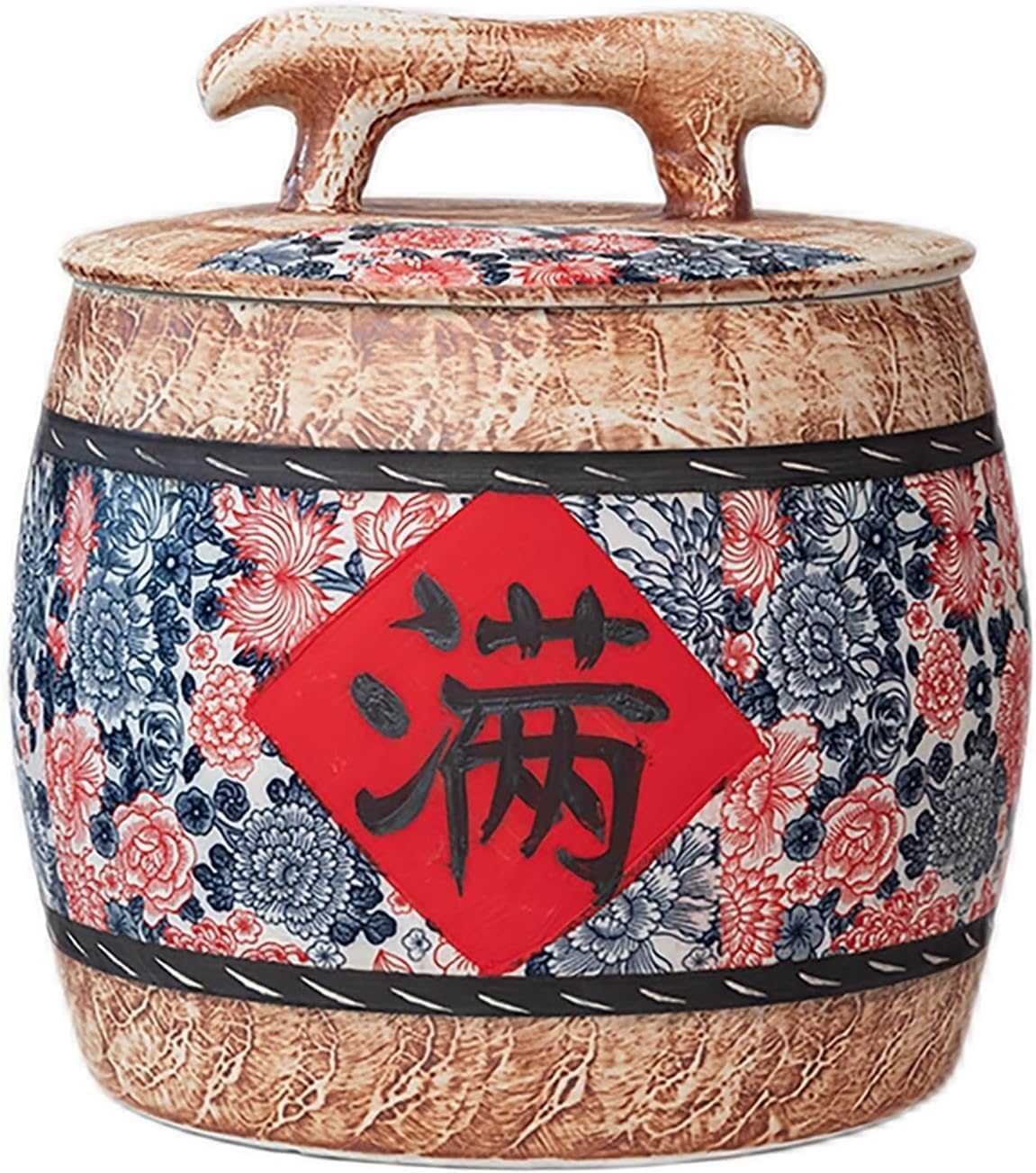 ELEFOCUS Large Ceramic Rice Jar with Handle, Sealed Storage Container for Kitchen, Versatile Rice Flour Bucket, with Lid Blue 5kg(Blue,5kg)