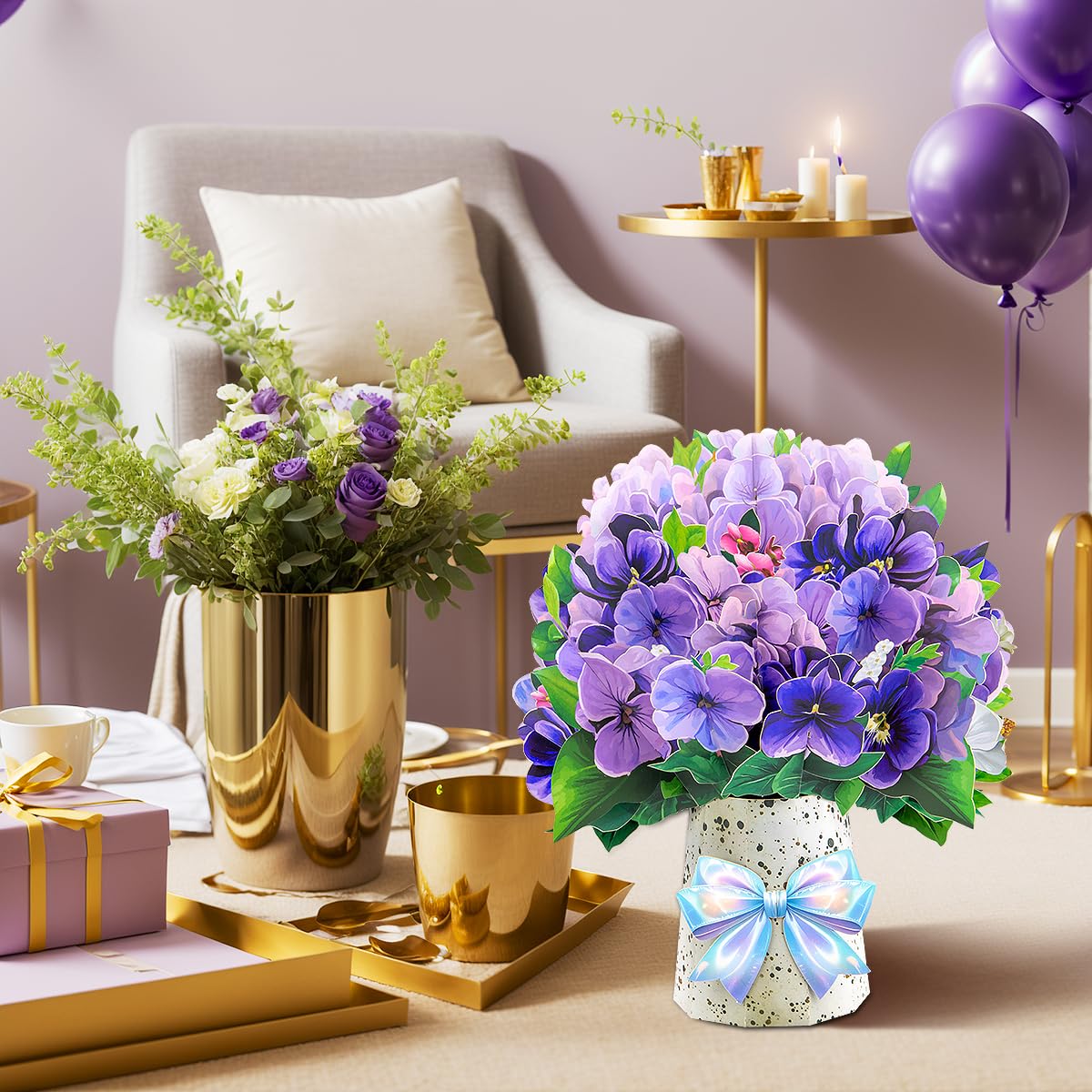 CNLITIHEKA Violet Flower Bouquet Pop Up Cards, Valentine's Day Card, Mother's Day Pop Up Flower Card - Image 3