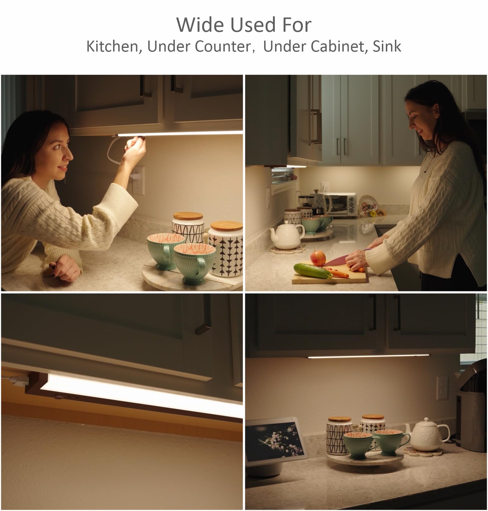 Leetdud - Oświetlenie LED pod szafką, wbudowana lub przewodowa wtyczka ściemniacza, 30 cm 6 W, możliwość przyciemniania, 5 kolorów, 2700 K/3000 K/3500 K/4000 K/5000 K, możliwość łączenia z ETL