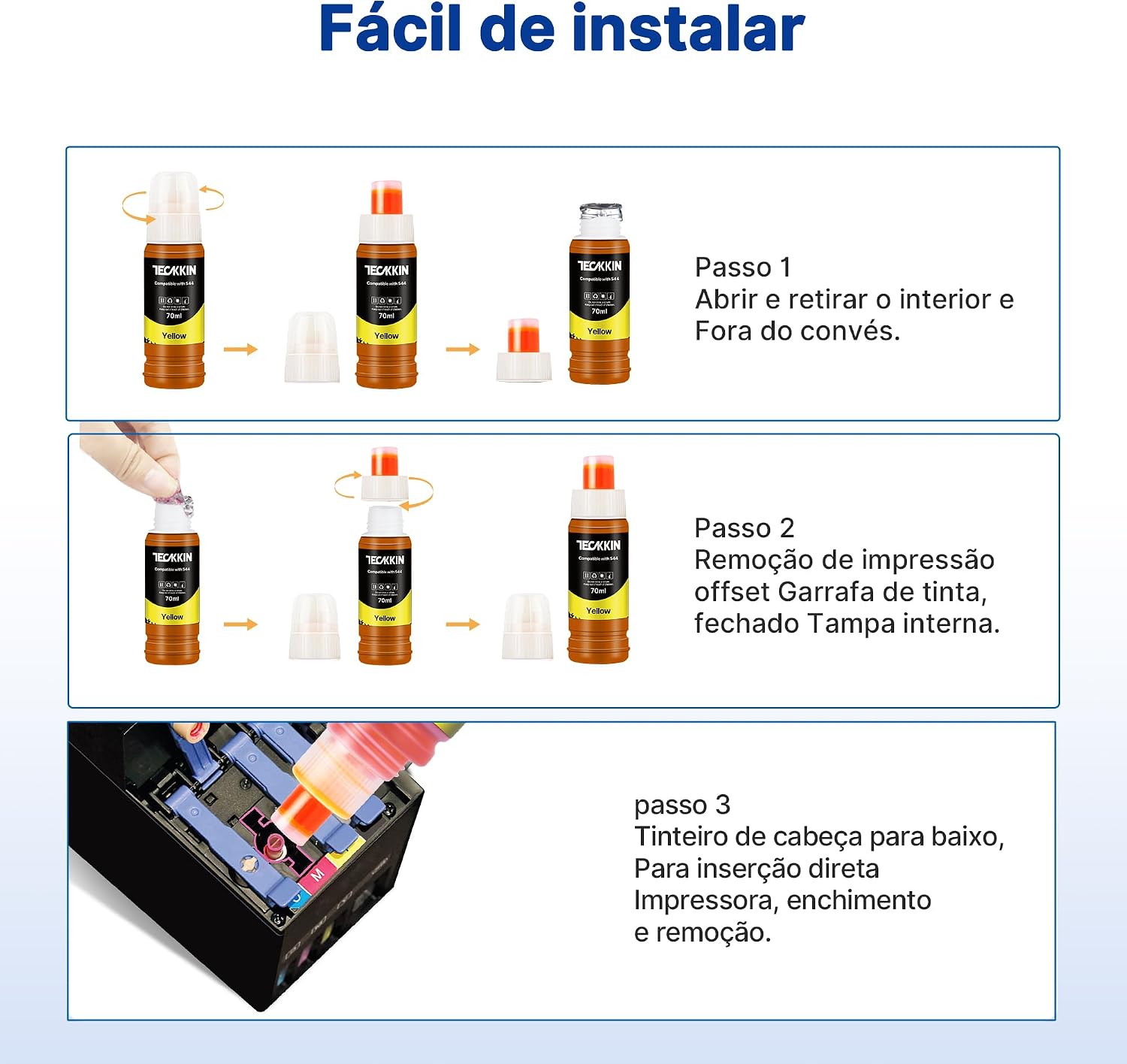 TECKKIN Kit 4 Refil Tintas para Epson 544 T544 Compatível com Impressoras Ecotank L1110 L1210 L3251 L3260 L5290 L1250 L3210 L3250 (4 Garrafas) TECKKIN Kit 4 Refil Tintas para Epson 544 T544 Compatível com Impressoras Ecotank L1110 L1210 L3251 L3260 L5290 L1250 L3210 L3250 (4 Garrafas)