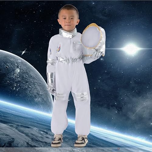 Miniatura 4 de ZYKKGEY Disfraz de astronauta para niños, disfraz de astronauta espacial con casco y guantes para fiesta de cosplay