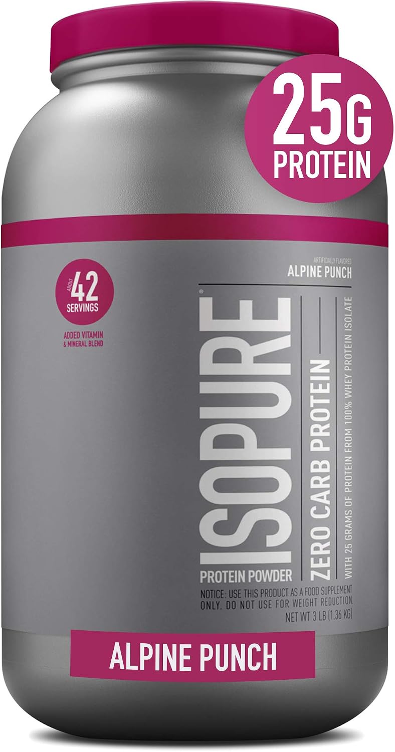 Isopure Whey Isolate Protein Powder with Vitamin C & Zinc for Immune Support, 25g Protein, Zero Carb & Keto Friendly, Flavor: Alpine Punch, 3 Pounds (Packaging May Vary)