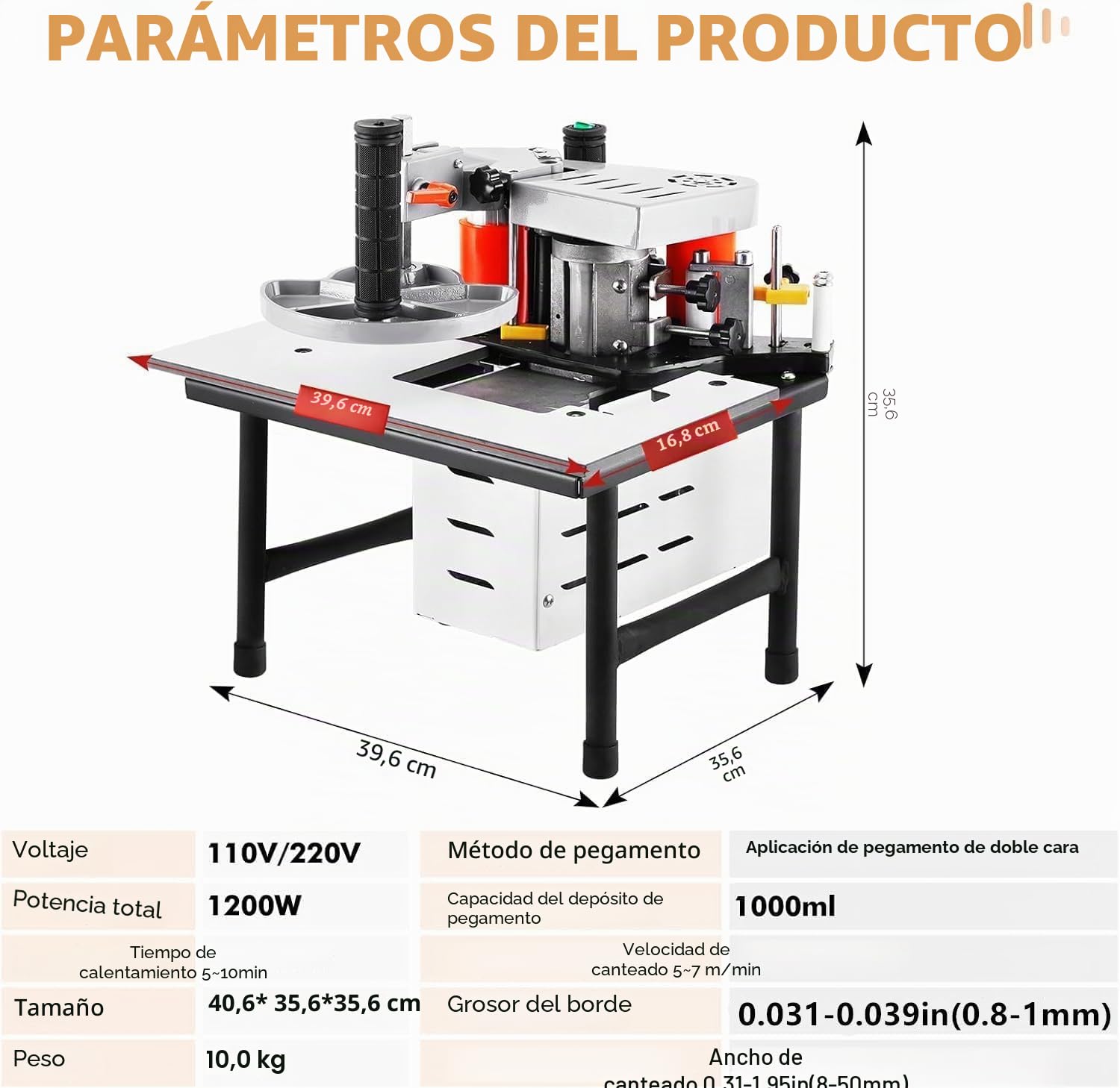 YUCHENGTECH Encoladora de Cantos Portátil Encoladora de Cantos para Madera con Control de Velocidad 2-6m/min Encolado de doble cara Ancho 10-60mm Espesor 0.3-3mm para Madera Contrachapada/PVC/ABS