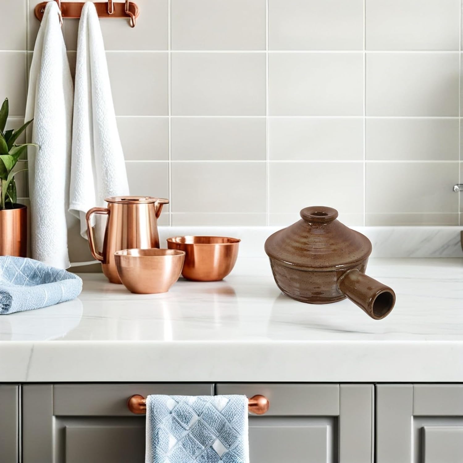 Artibetter 2pcs Microwave Safe Clay Casserole Pots with Lid, Ceramic Non-stick Soup Cookware, Oven and Stovetop Heat-resistant Covered Baking Dish for Home Cooking and Stews