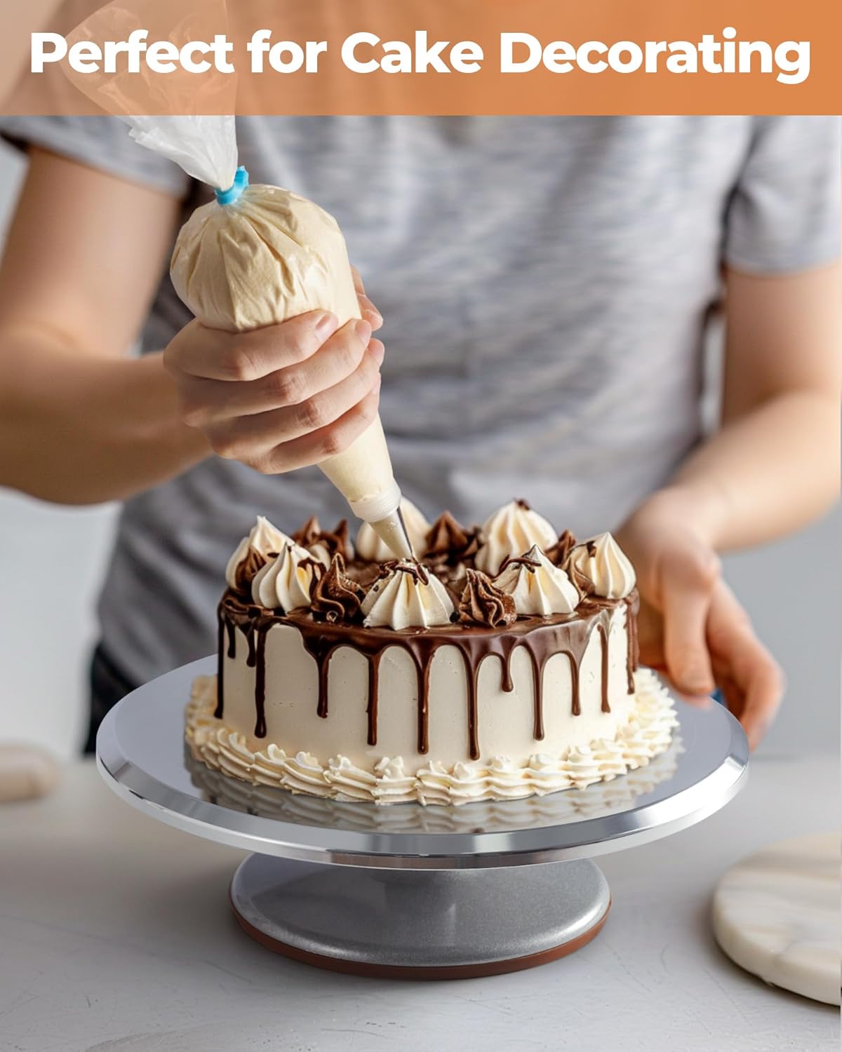 Kootek 253 Pcs Cake Decorating Kit, 12" Aluminum Alloy Cake Turntable, 48 Numbered Icing Tips, 3 Russian Piping Nozzles, Offset and Straight Spatulas, Cake Leveler, Pastry Bags Baking Supplies