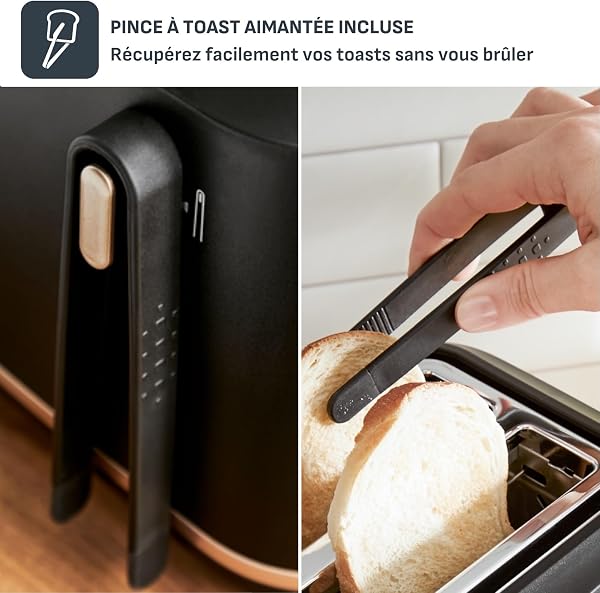 Tefal Grille-pain 2 fentes, Pinces Magnétiques, 7 niveaux de dorage, Tiroir ramasse-miettes amovible, Grandes commandes, Fonction surélévation, Includeo, Noire, TT533811 - 4