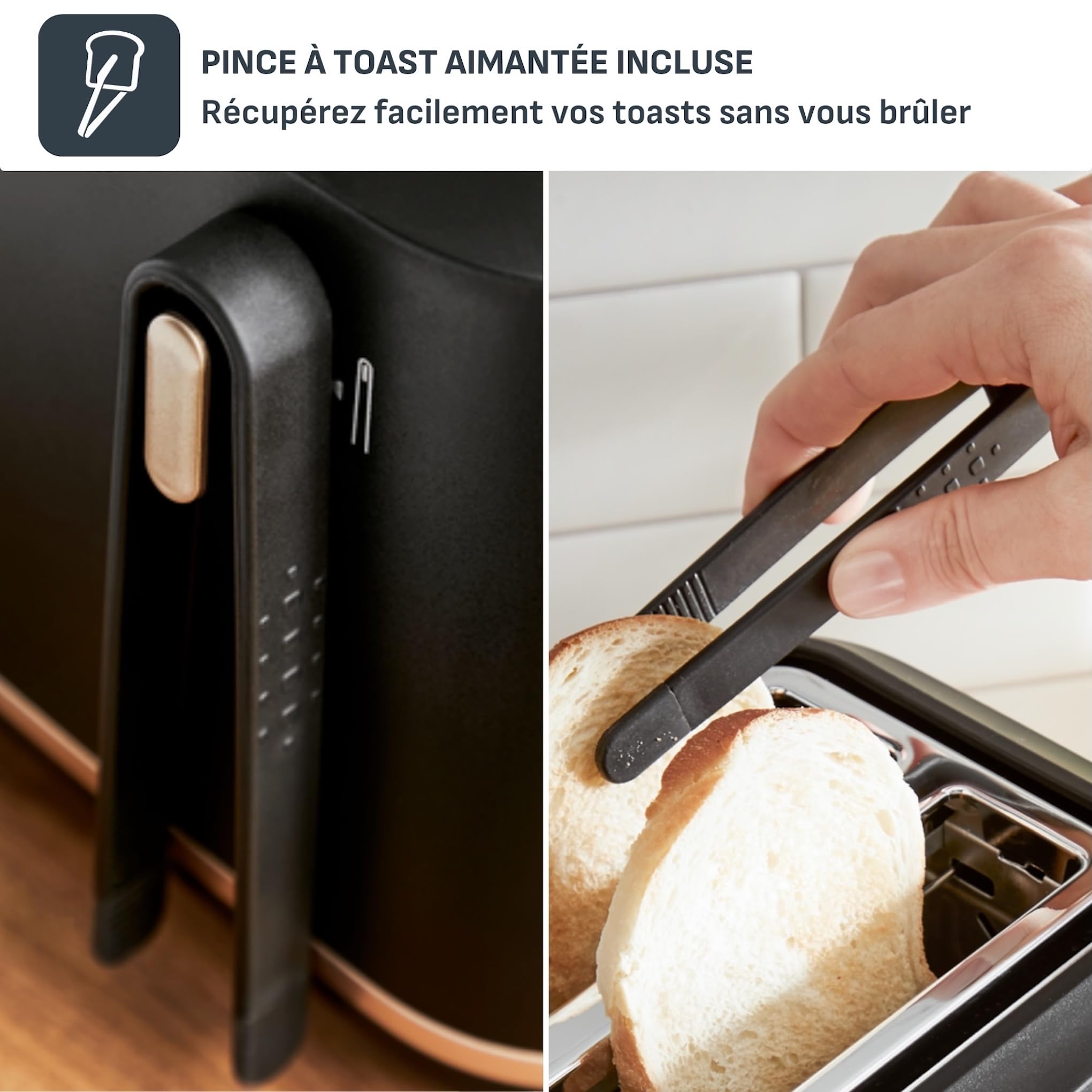 Tefal Grille-pain 2 fentes, Pinces Magnétiques, 7 niveaux de dorage, Tiroir ramasse-miettes amovible, Grandes commandes, Fonction surélévation, Includeo, Noire, TT533811 - 5