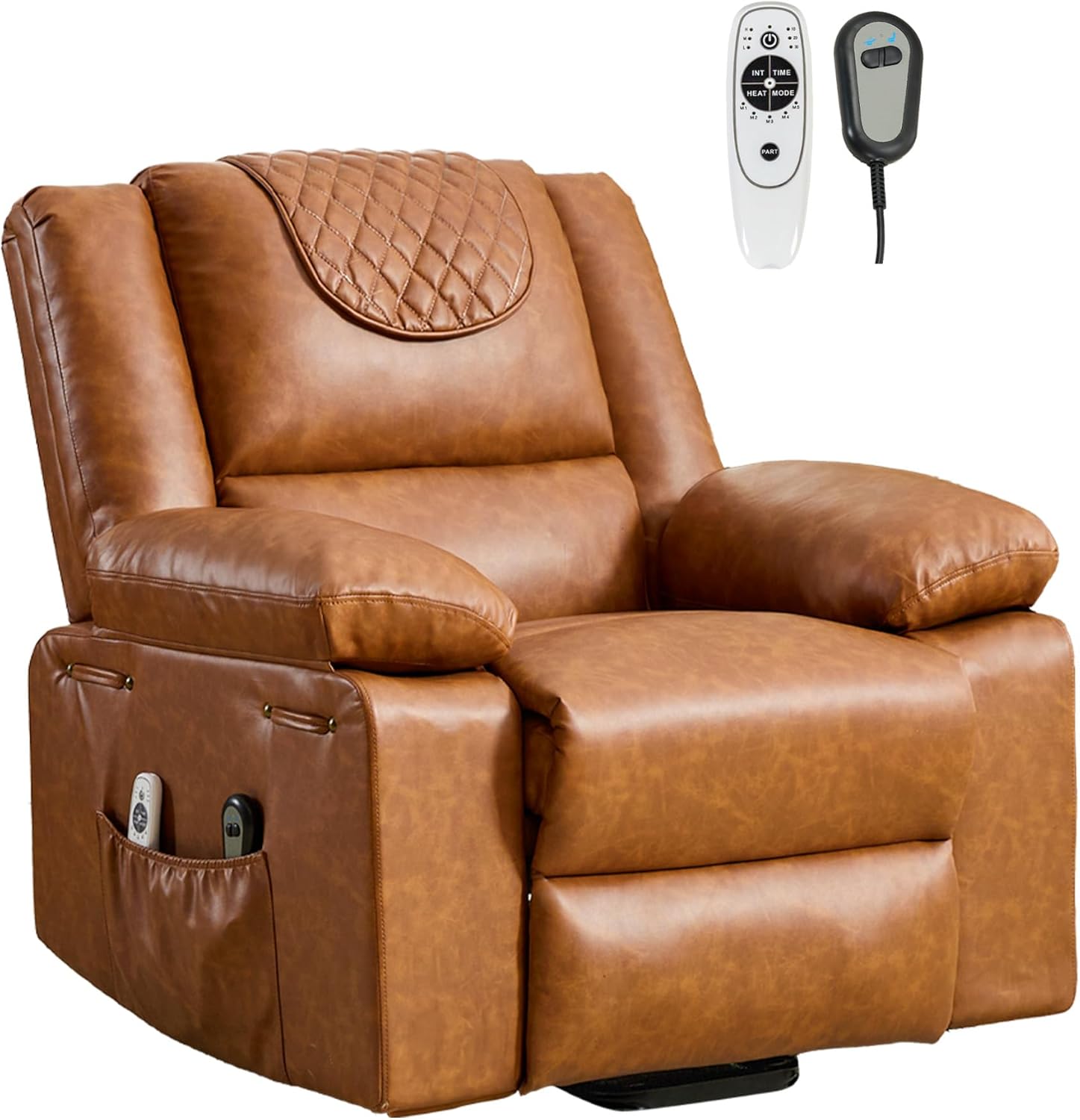 Electric Power Lift Recliner Chair Sofa with 8-Point Massage, Remote-Controlled Footrest & Heat, Leather, 3 Positions, Side Pockets - for Elderly & Adults (Brown) product image