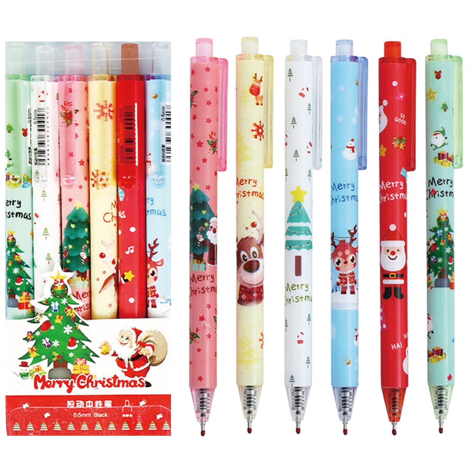6 Pcs Cartoon Retractable Pens Christmas Gel Ink Pens Cute Xmas Gel Pen 0 5mm Black Ink Writing