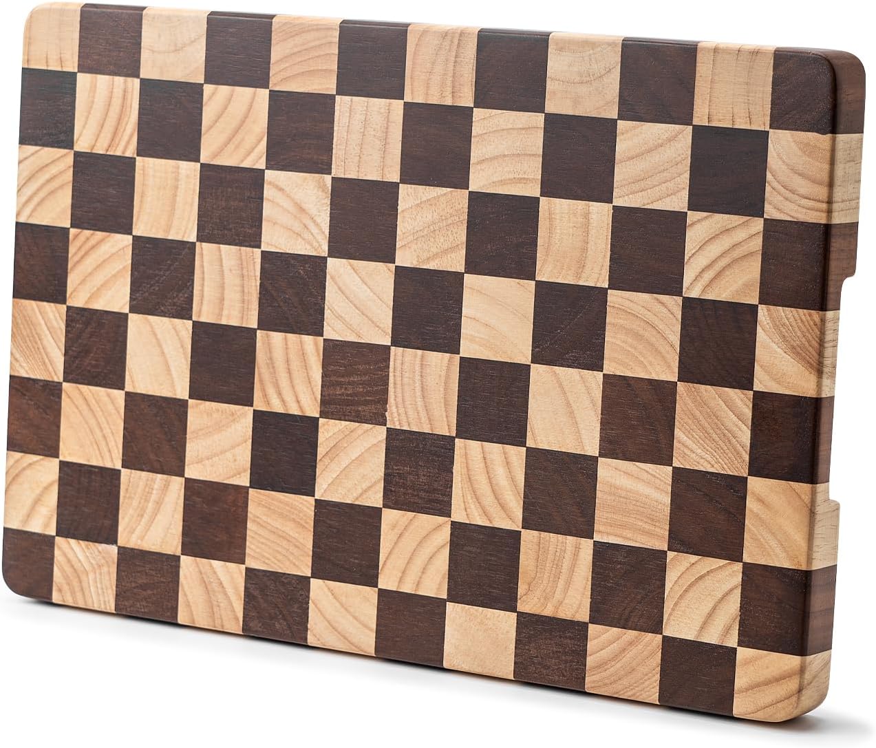 Wood Cutting Board Butcher Block, Wooden Chopping Board with Checkerboard Pattern and Inner Side Handles Meat Cheese Charcuterie Board, Ideal for Chopping, Slicing, and Dicing 14 * 9.5 Inch Checker Wood 14 * 9.5 Inch
