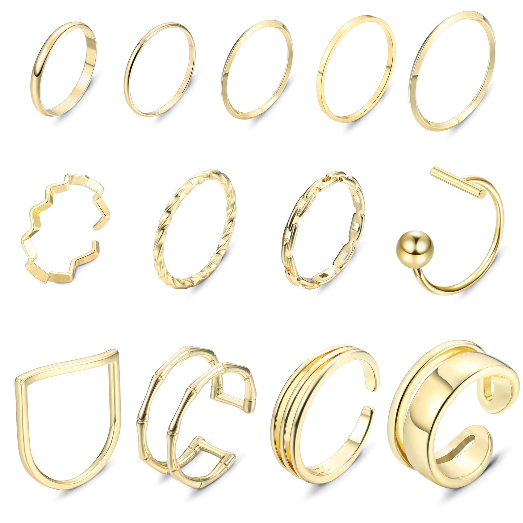 RoheaferSimple Knuckle Stackable Rings Set for Women 14K Gold Plated Minimalist Dainty Joint Midi Finger Rings Set 12-13pcs