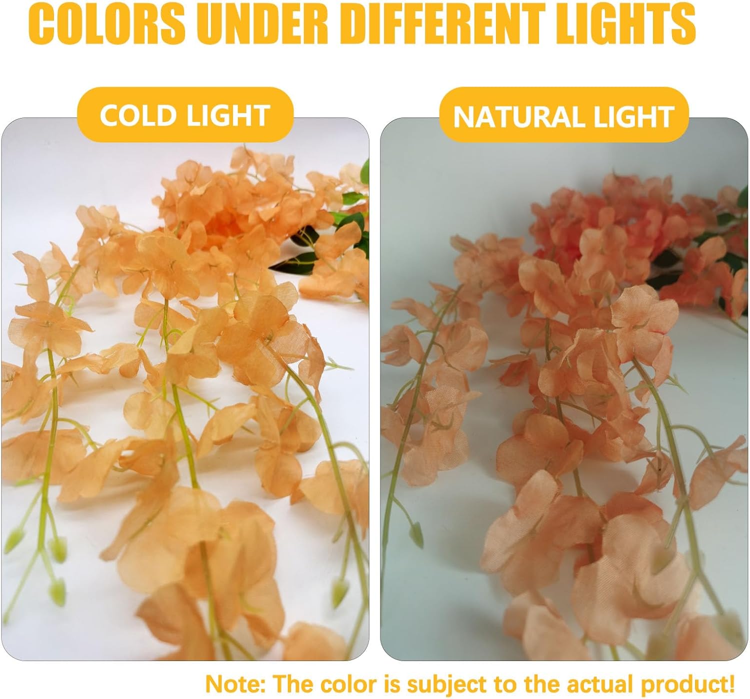 24 Pack Orange Wisteria Hanging Flowers, 3.4 Ft Fake Hanging Flowers, Artificial Wisteria Garland Vines for Wedding Room Backdrop Outdoor Patio Garden Thanksgiving Decoration
