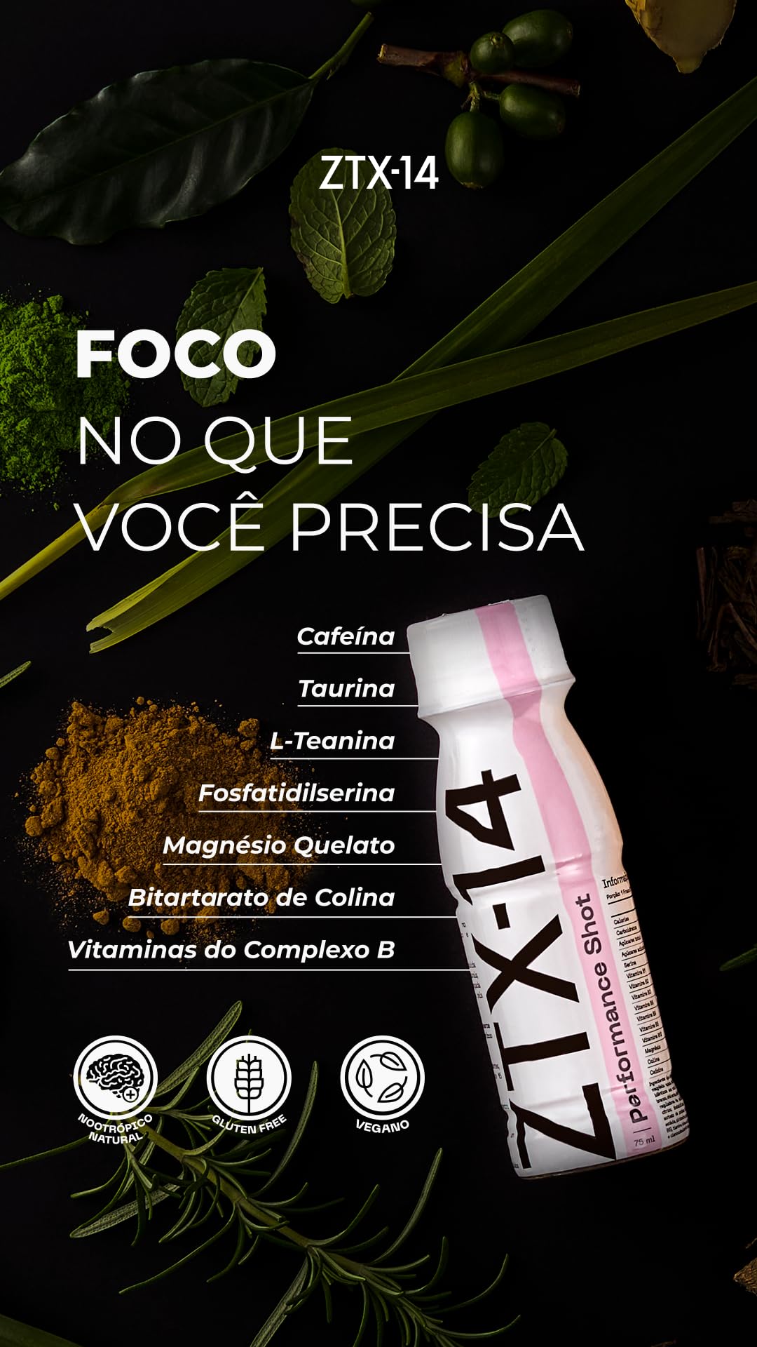 ZTX-14 Performance Shot | Foco Imediato, Clareza Mental e Energia