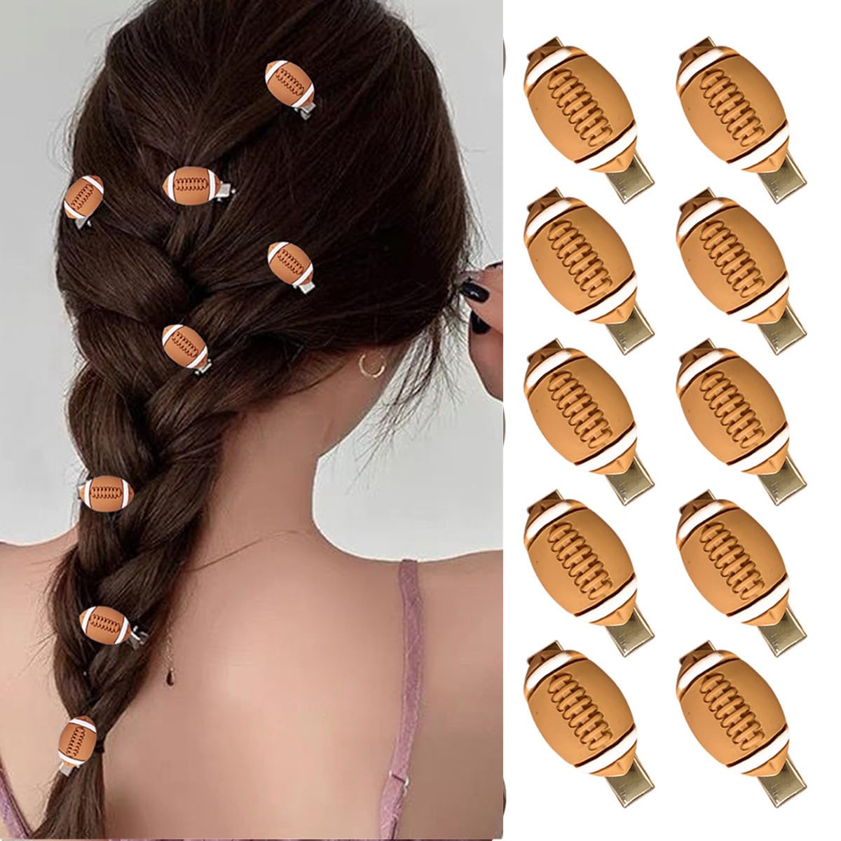 Photo 1 of ADIASEN American Football Hair Clips - 10pc Rugby Design