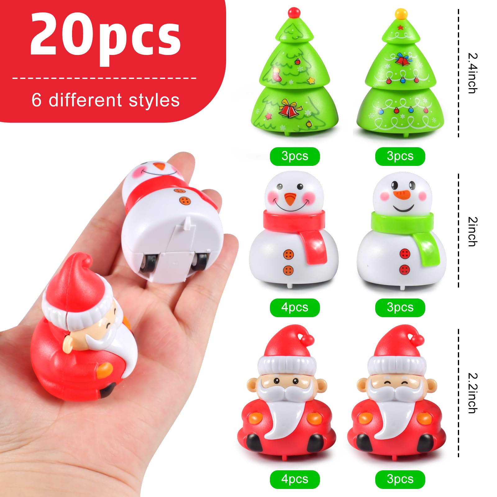 20Pcs Christmas Decor Pull Back Cars, Mini Snowman/Santa Claus/Christmas Tree Shape Friction Powered Vehicle - Image 2