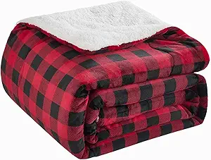 CHOSHOME Sherpa Fleece Blanket- Thick Warm Blanket for Winter, Soft Fuzzy Plush Blanket for Bed, Couch, Travel (Checker Red, King 90" x 108")