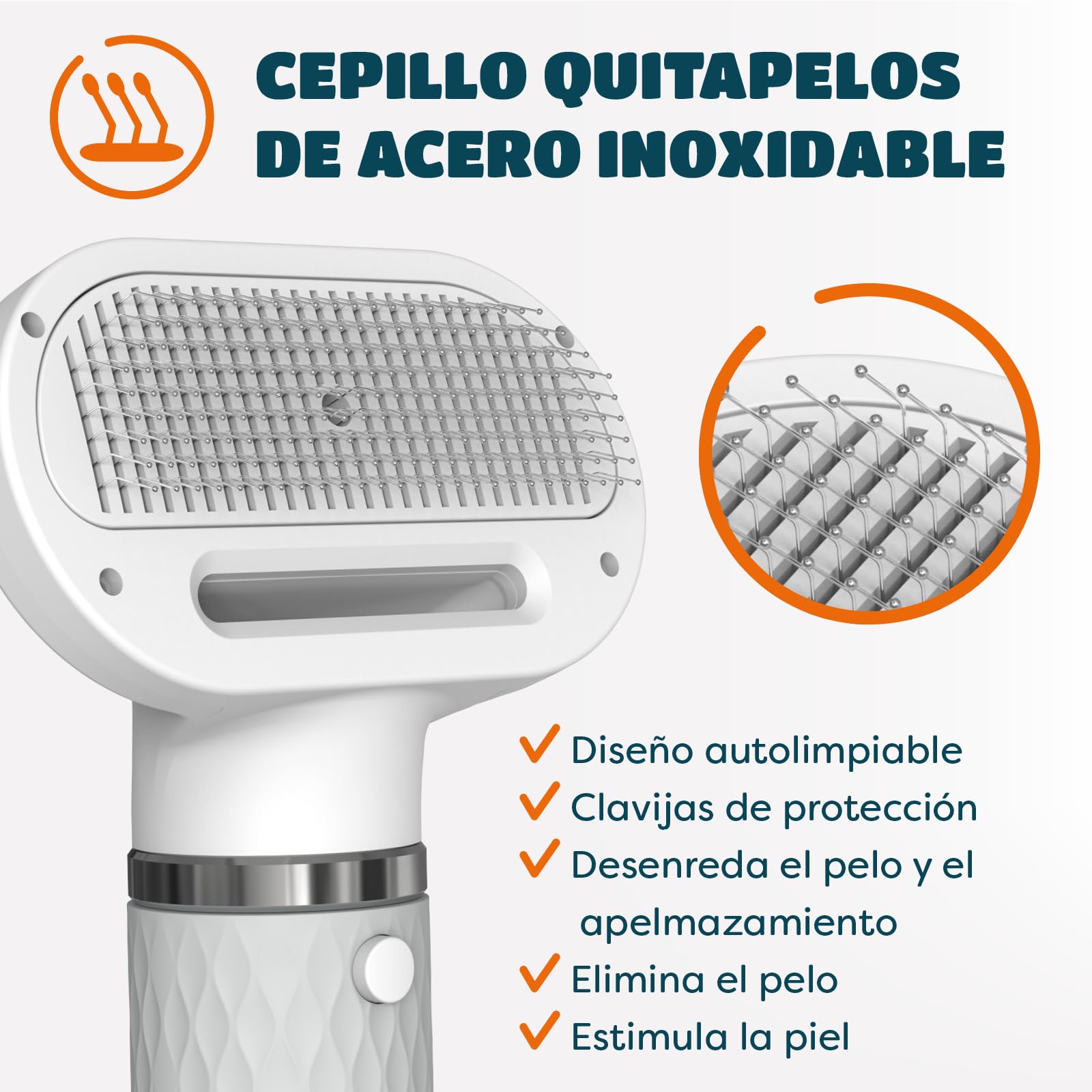 Secador de pelo para perros 5 en 1 con boquillas, cepillo resbaladizo, control NTC, iónico