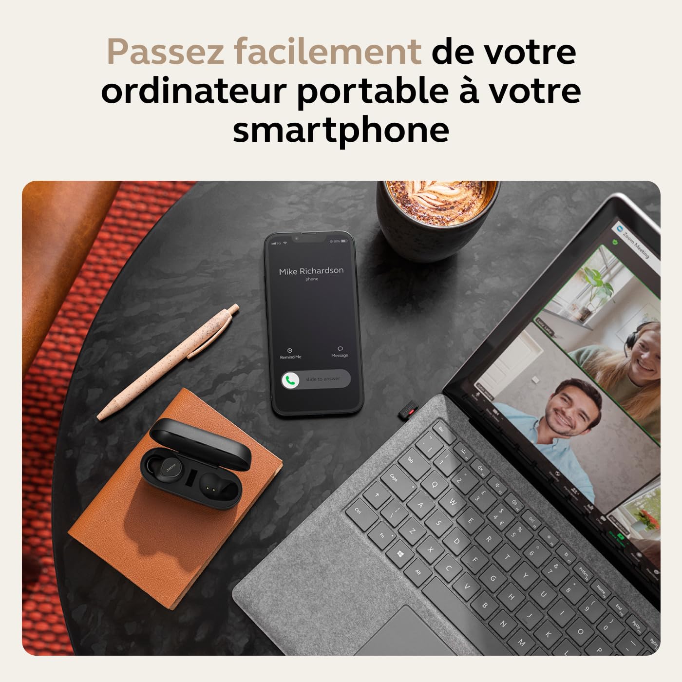 Jabra Evolve2 Buds - Écouteurs Bluetooth intra-auriculaires sans fil True Wireless, réduction de bruit active et MultiSensor Voice 4 micros - Certifiés MS Teams, compatible avec d'autres applis - Noir
