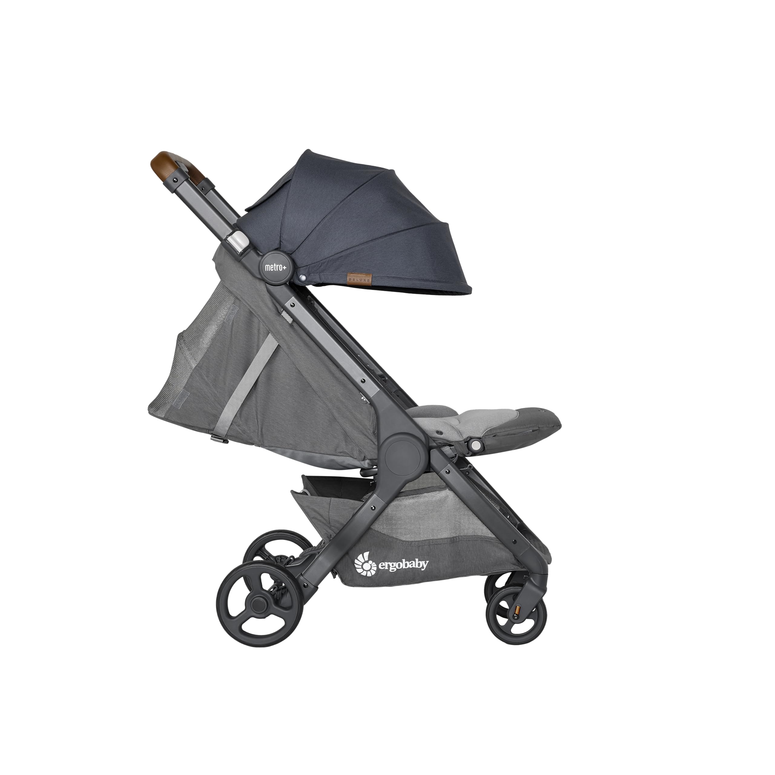 Passeggino Ergobaby Metro+ Deluxe con funzione reclinabile, per neonati dalla nascita fino a 22 kg, pieghevole e compatibile con il seggiolino auto, manubrio regolabile in altezza, London Grey