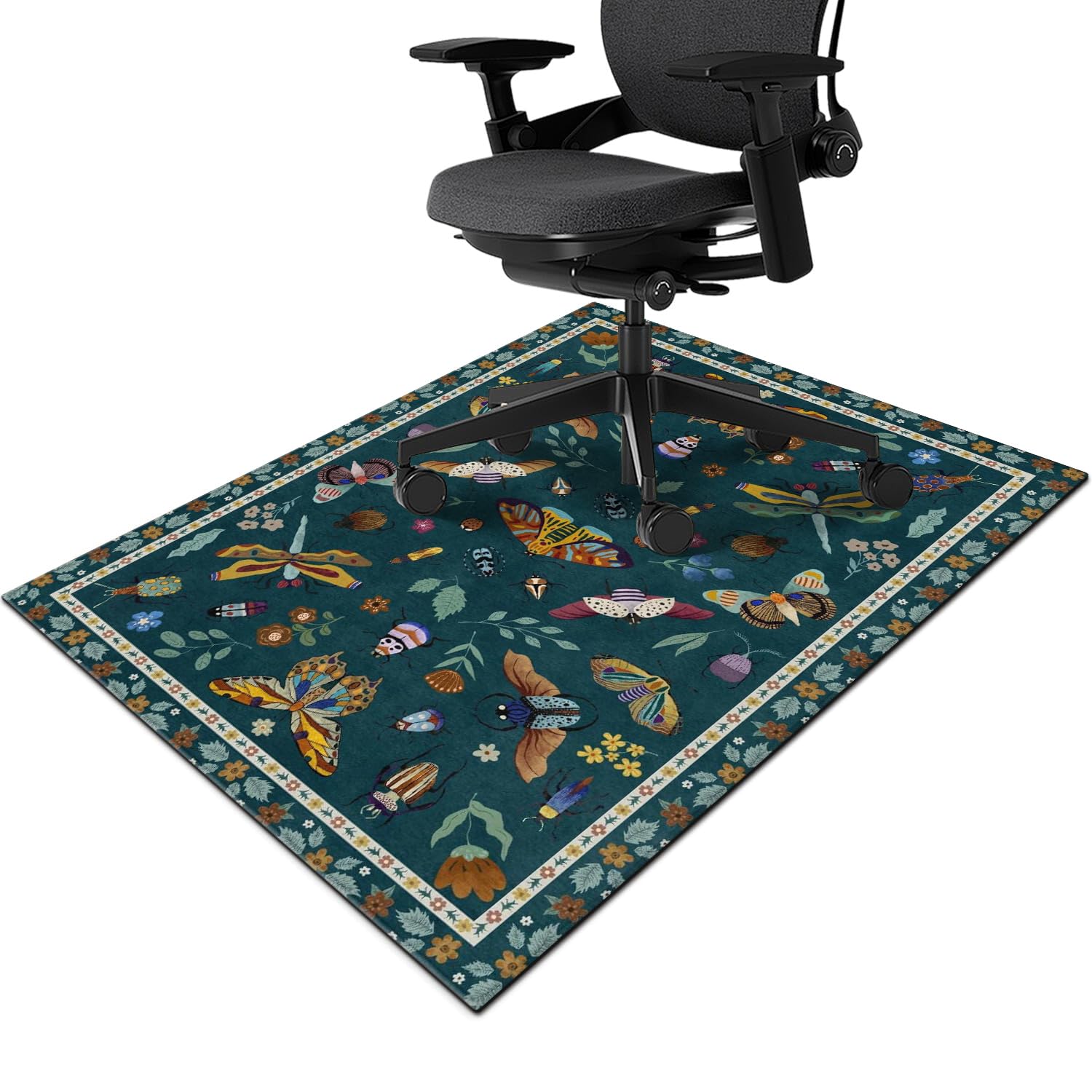Office Chair Mat for Hardwood Tile Floor 36x48 Modern Boho Floral Dark Green Computer Rolling Chair Mat Carpet