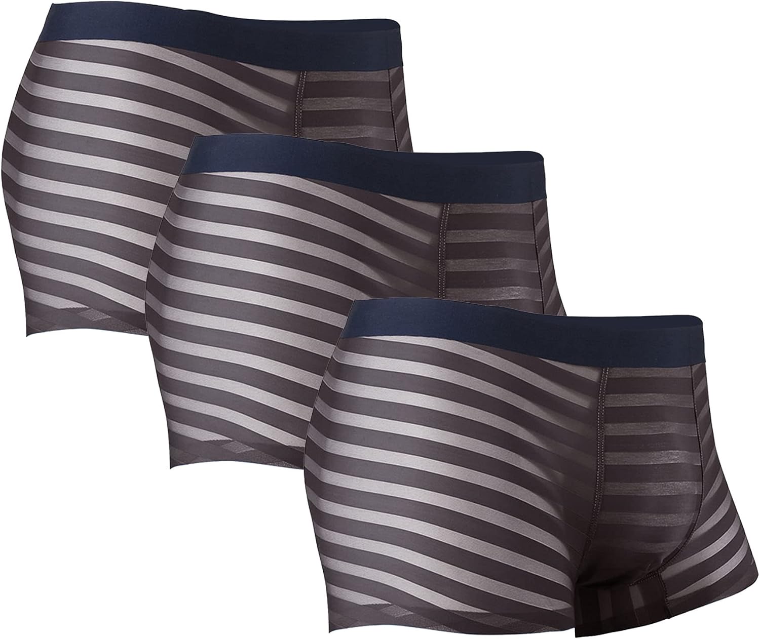 JEsilunmaMY Mens Ice Silk Striped Boxer Briefs Mesh Sheer Mid Waist Pouch Underwear See Through Breathable Thin Boxers Trunks