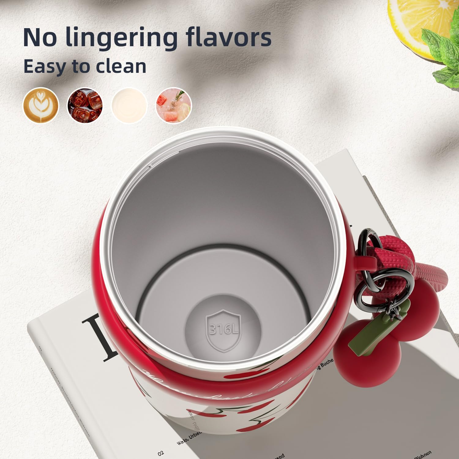 24 oz Stainless Steel Tumbler with Lid and Straw, Insulated Water Bottle Leak Proof for Hot and Cold, Portable Travel Coffee Mug, Reusable Coffee Cup for Women, Cherry - Image 6