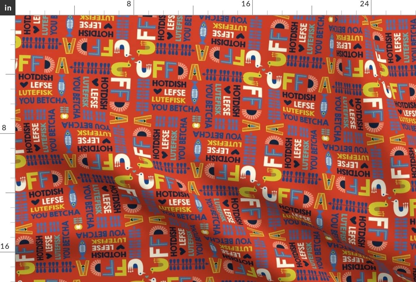 Spoonflower Fabric - Uffda Minnesota Slang Scandinavian You Betcha Hotdish Printed on Minky Fabric by The Yard - Sewing Baby Blankets Quilt Backing Plush