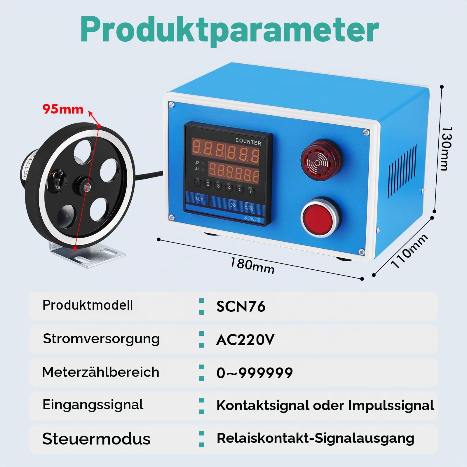 Digital Längenzähler Meterzähler mit Rotary Encoder Radrolle 0-999999 Längenmesser Zähler